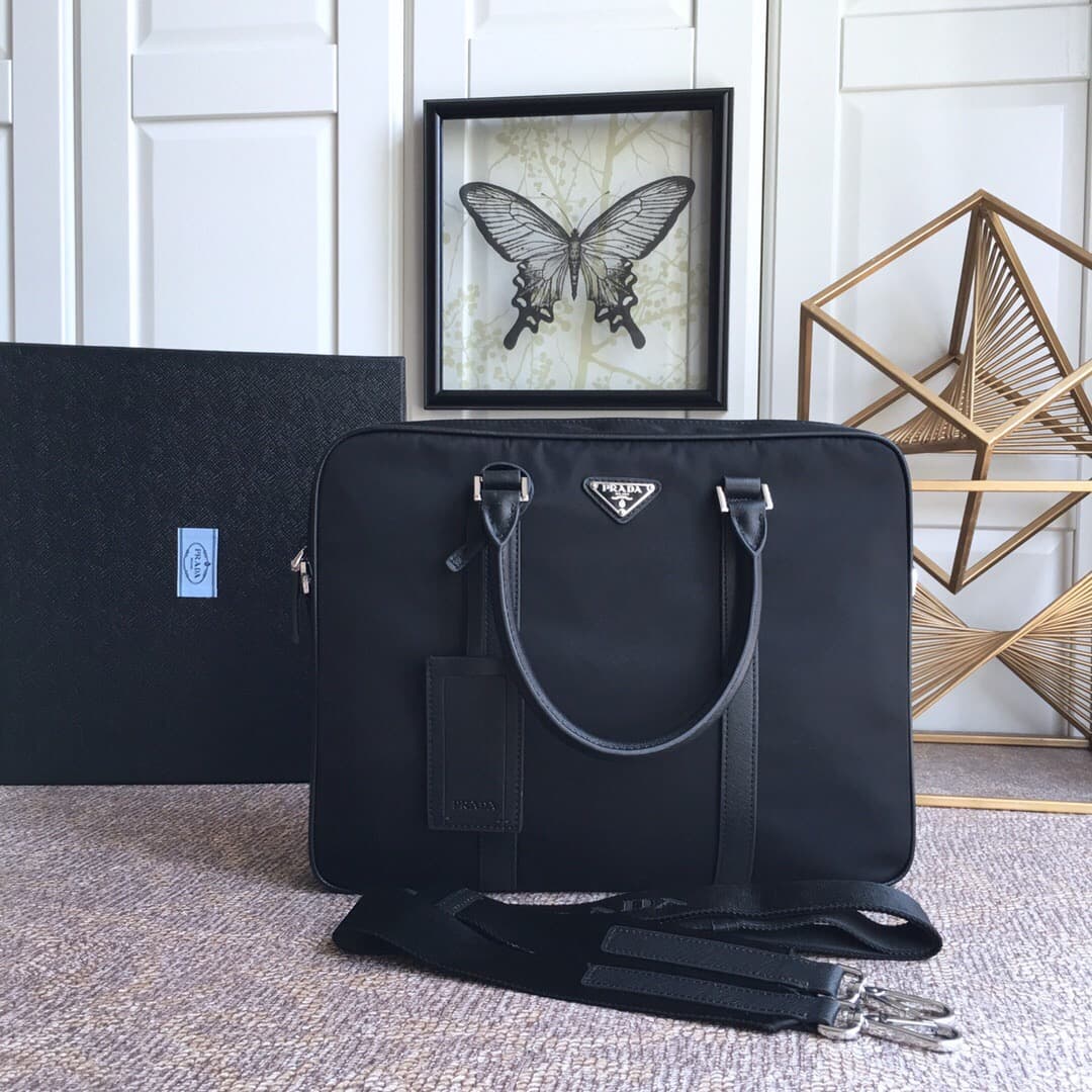 C6978 【PRADA】New model launched💗💗💗 High-quality original items 201. The latest nylon briefcase by Prada, 2VE871, uses factory-made parachute material. Features a new black real titanium zipper and cross-stitched leather trim imported from Italy. Soft text — image 3
