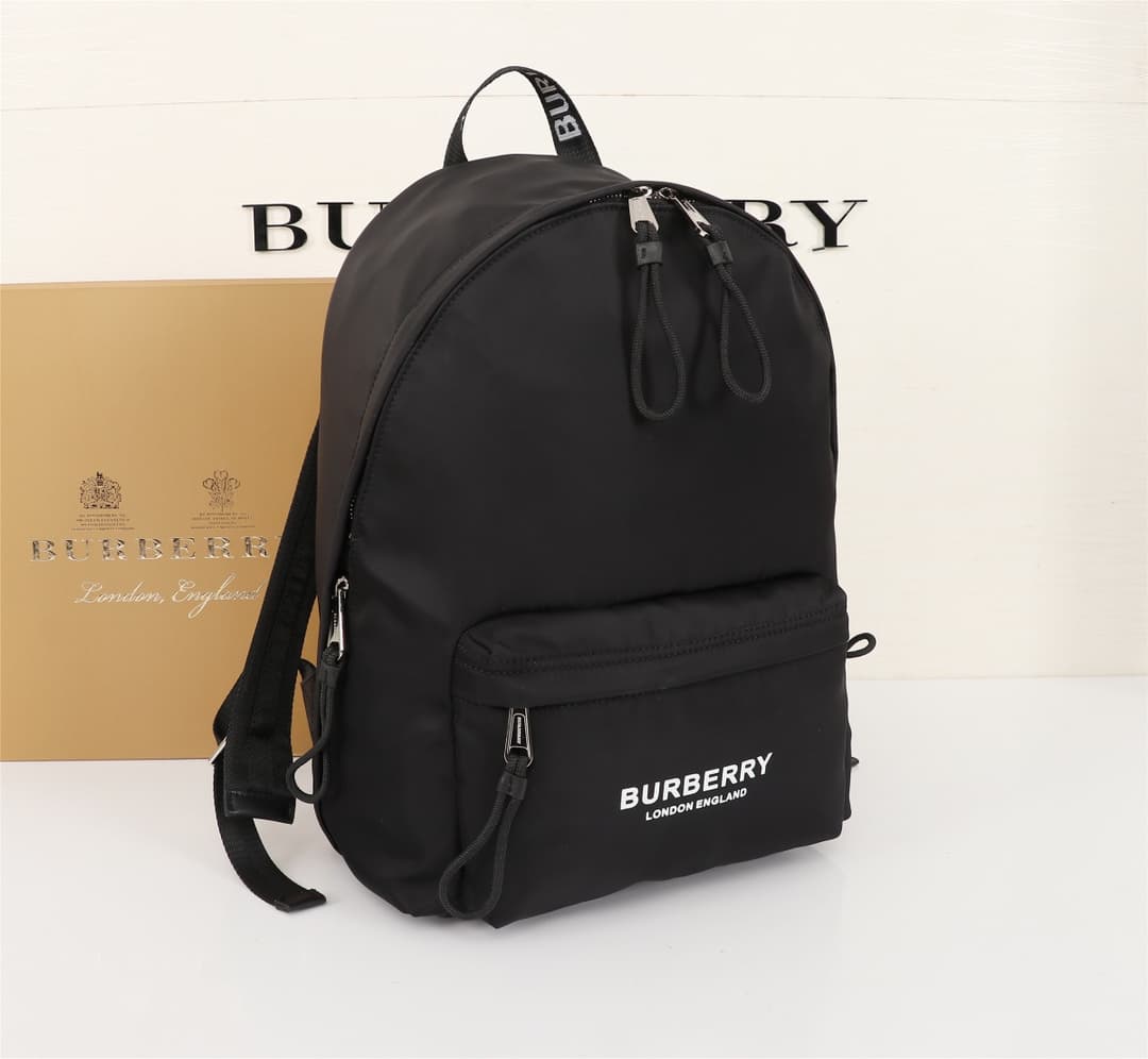 C10 Burberry New Vintage/retro Nylon Backpack with Updated Brand Logo, Smooth Leather Trim, and Burberry Letter Print Micro-Logo on Shoulders. Leather material at the bottom, double zipper closure, shiny metal details, and wash label are identical! Highes — image 3