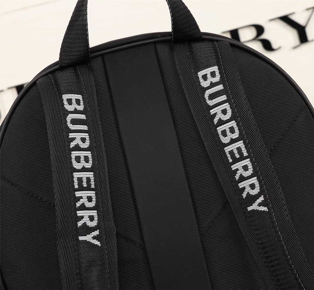 C10 Burberry New Vintage/retro Nylon Backpack with Updated Brand Logo, Smooth Leather Trim, and Burberry Letter Print Micro-Logo on Shoulders. Leather material at the bottom, double zipper closure, shiny metal details, and wash label are identical! Highes — image 6