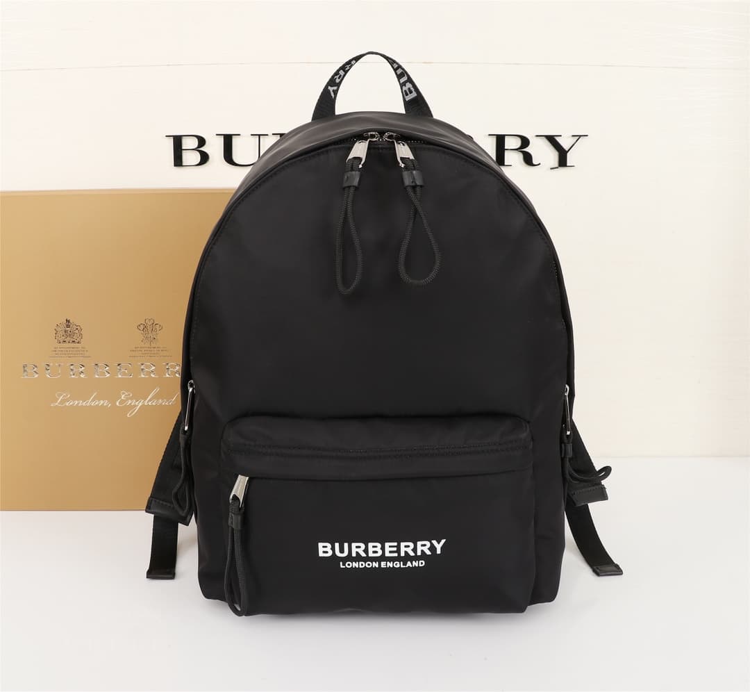 C10 Burberry New Vintage/retro Nylon Backpack with Updated Brand Logo, Smooth Leather Trim, and Burberry Letter Print Micro-Logo on Shoulders. Leather material at the bottom, double zipper closure, shiny metal details, and wash label are identical! Highes — image 2