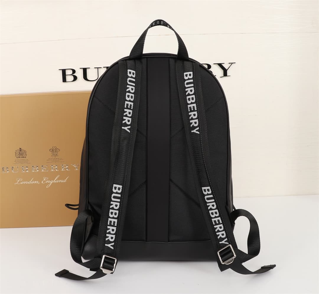 C10 Burberry New Vintage/retro Nylon Backpack with Updated Brand Logo, Smooth Leather Trim, and Burberry Letter Print Micro-Logo on Shoulders. Leather material at the bottom, double zipper closure, shiny metal details, and wash label are identical! Highes — image 5