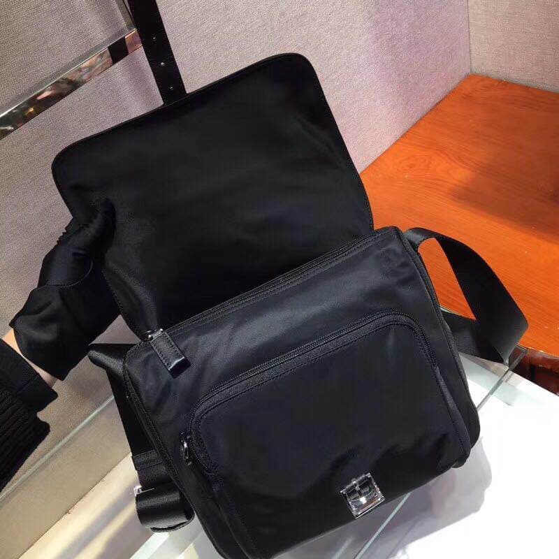 C6964 🆕🆕 Popular 1BD994 product – original style! 🤙🤙 Made with imported nylon material and Saffiano leather trim. Adjustable fabric straps, stainless steel accessories, triangular enamel logos on the sides. Zipper and buckle closure. Two outer pockets; on — image 7