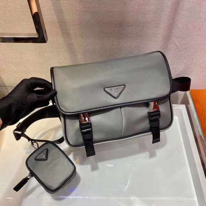 C7014 🎉New Color 🎉2VD769B🎉Original product 👍👍 This nylon flap handbag features classic Saffiano leather trim, two side-opening closures, and a distinctive triangular metal logo, showcasing a fashionable design. It’s made of imported nylon and Saffiano lea — image 3