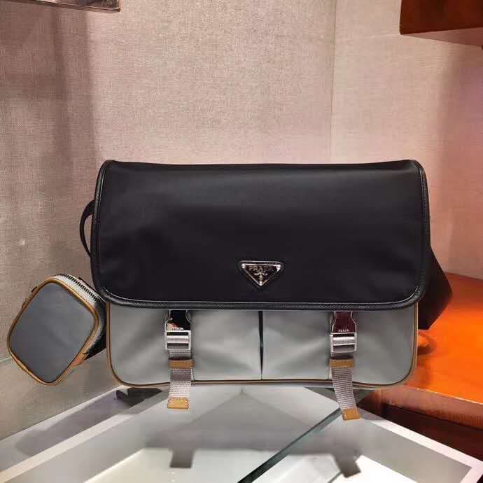 C7012 🎉New Color 🎉2VD768B 🎉Original product 👍👍 This nylon flap handbag features classic Saffiano leather trim, two side-closing zippers, and a distinctive triangular metal logo, highlighting a stylish design. It’s made of imported nylon and Saffiano leath — image 2