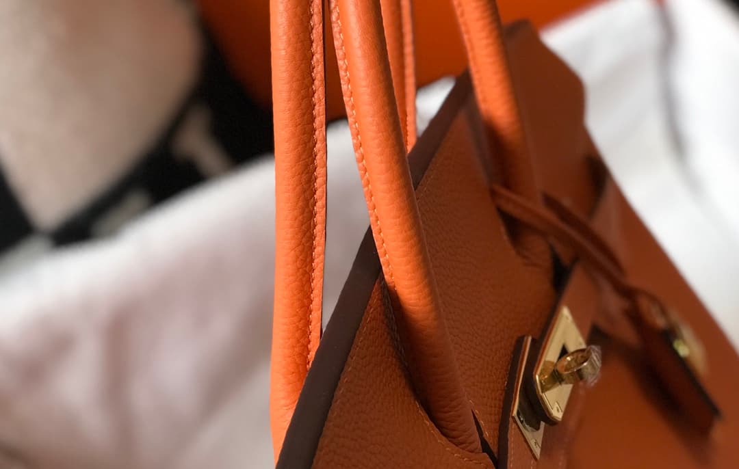 C4845 Semi-handmade Platinum 25cm Birkin, orange color, gold clasp, waxed lines, full steel hardware, Togo leather — image 5