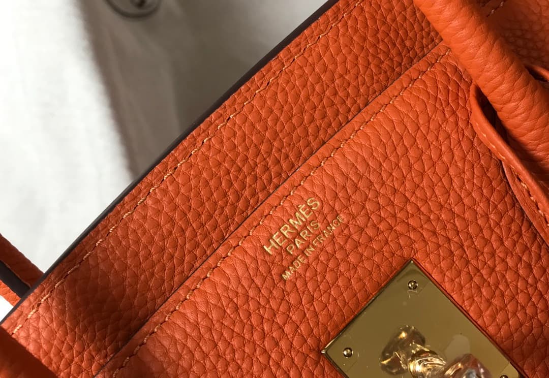 C4845 Semi-handmade Platinum 25cm Birkin, orange color, gold clasp, waxed lines, full steel hardware, Togo leather — image 7