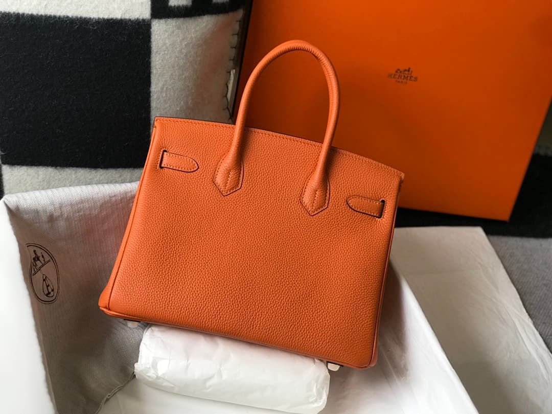 C4845 Semi-handmade Platinum 25cm Birkin, orange color, gold clasp, waxed lines, full steel hardware, Togo leather — image 2