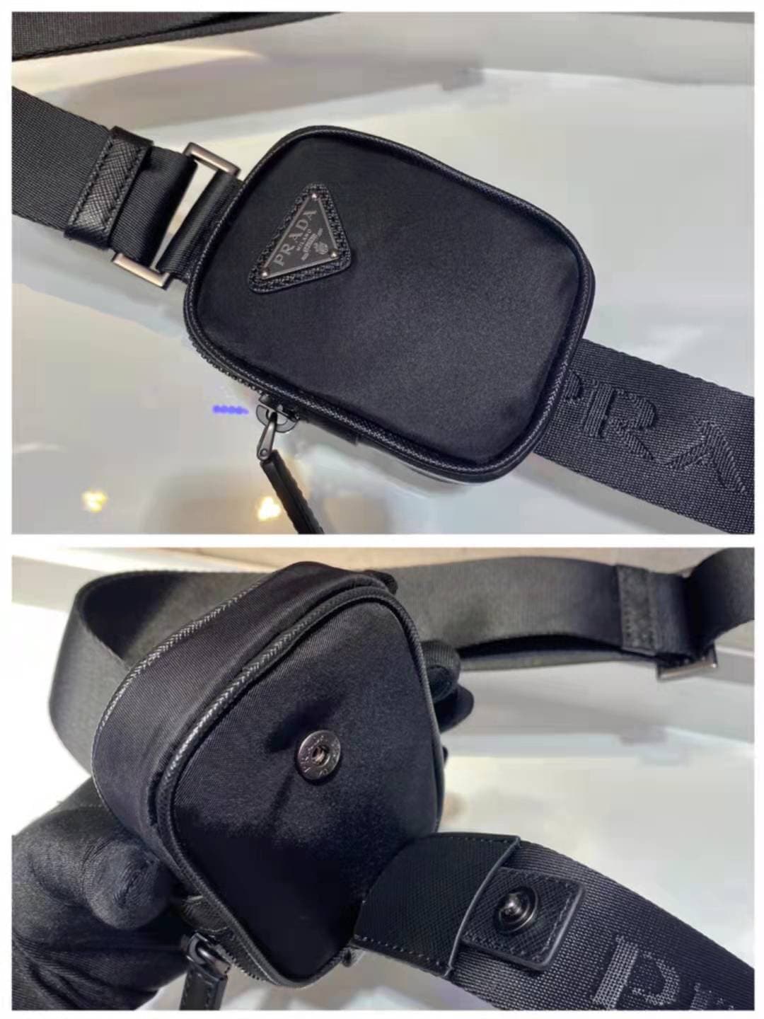 C6929 🎉 Eco-friendly Collection🎉2VH113🎉🎉 This crossbody bag is crafted from innovative recycled nylon material, giving it a sporty look. Exquisite Saffiano leather embellishments, along with stylish knitted nylon and leather straps with detachable pockets — image 7