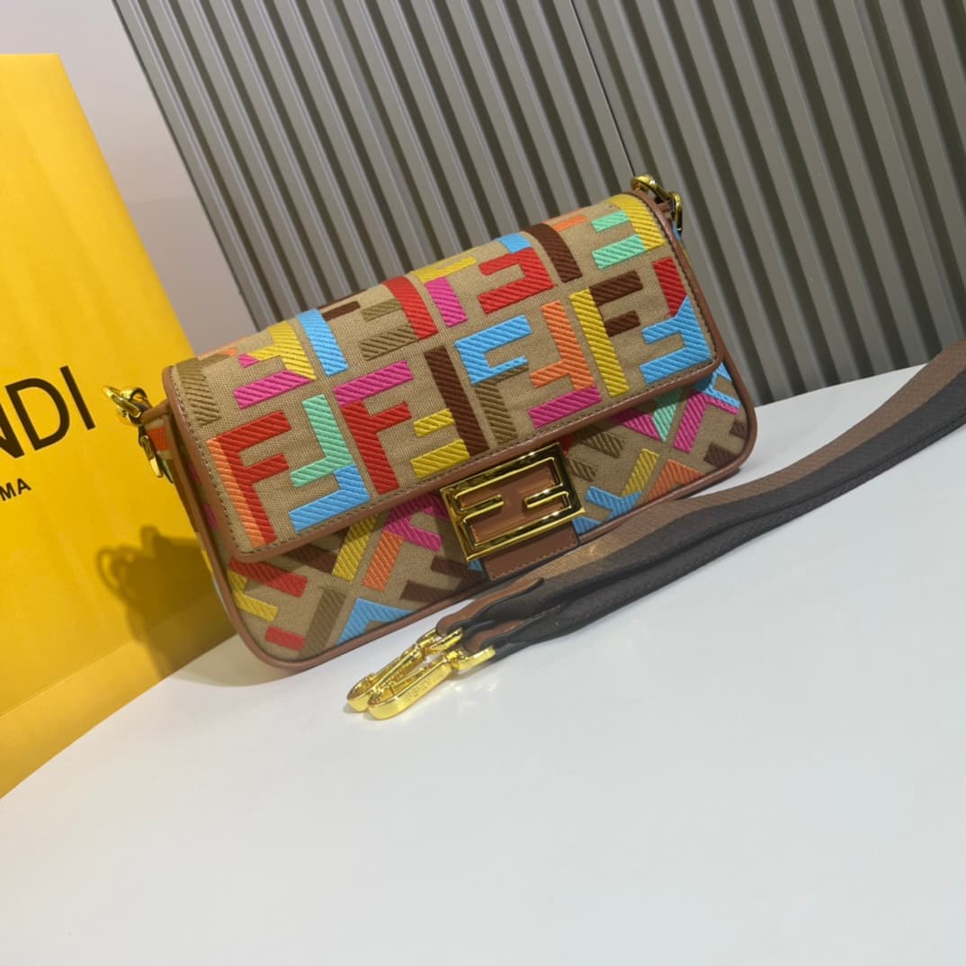 C2983 2022 Fendi Baguette: A truly summer-themed item; colorful rainbow🌈F embroidery. This Fendi Baguette bag is definitely a trendy item for this summer! It looks great, and it’s often seen on people’s bodies – perfect for adding style. It’s very lightwe — image 2