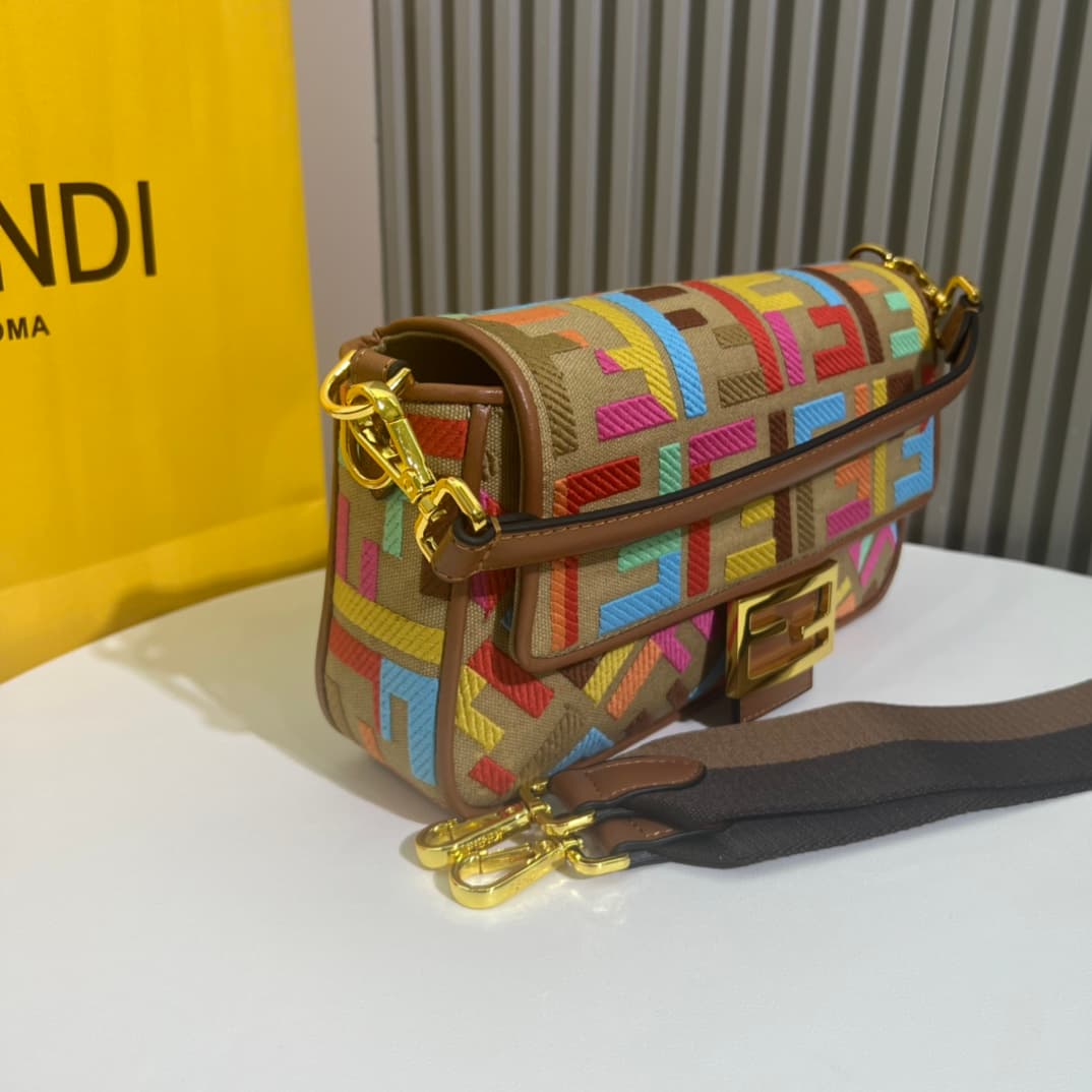 C2983 2022 Fendi Baguette: A truly summer-themed item; colorful rainbow🌈F embroidery. This Fendi Baguette bag is definitely a trendy item for this summer! It looks great, and it’s often seen on people’s bodies – perfect for adding style. It’s very lightwe — image 5