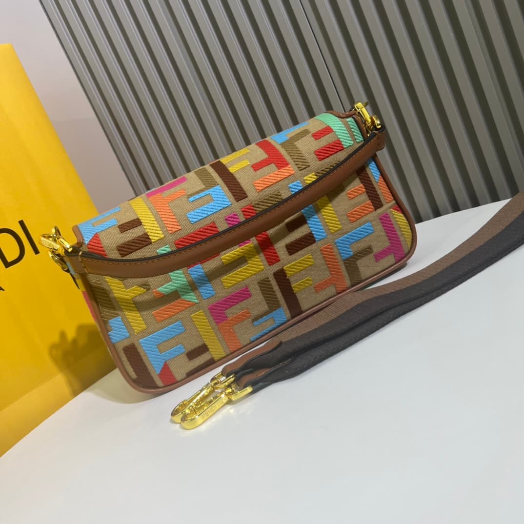 C2983 2022 Fendi Baguette: A truly summer-themed item; colorful rainbow🌈F embroidery. This Fendi Baguette bag is definitely a trendy item for this summer! It looks great, and it’s often seen on people’s bodies – perfect for adding style. It’s very lightwe — image 3