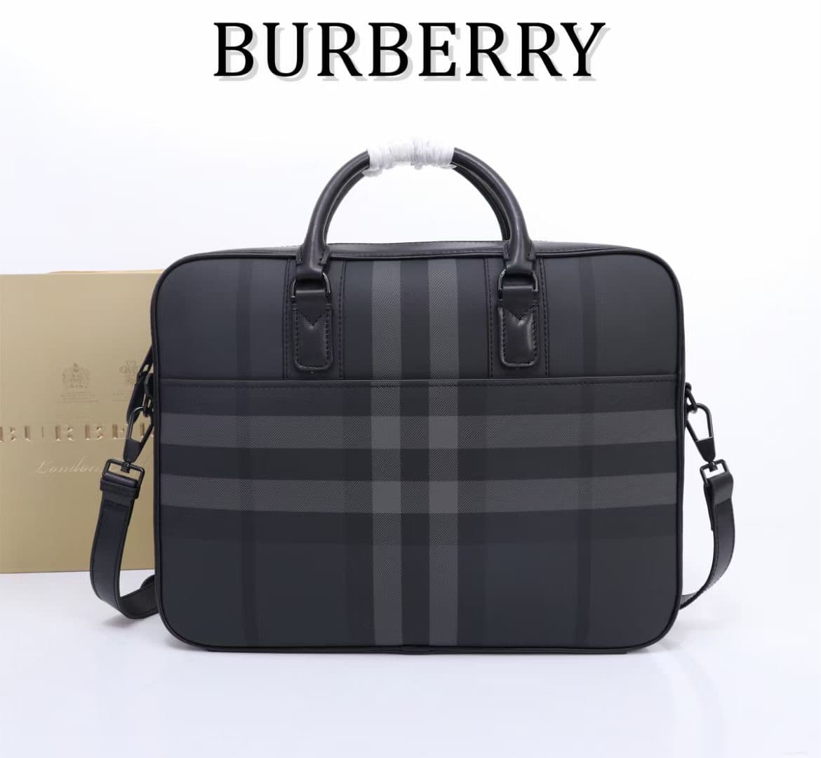 C8231 -B brand’s latest briefcase is crafted from checked and Italian tanned leather, with a branded logo design. It can be carried in a handheld format, or using detachable straps for shoulder carrying. At least 30% of the materials used in this product  — image 2