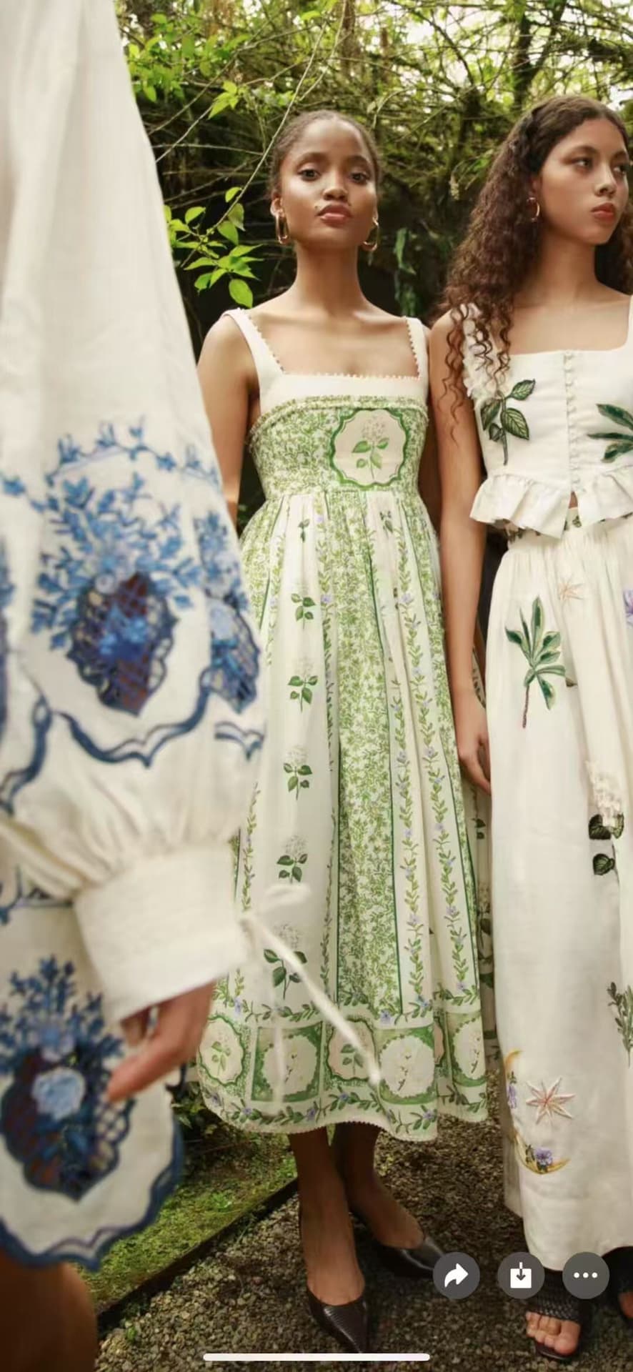 C18275 Style number 20253956 Zimmermann new model. Dress with green flower pattern and pearl-trimmed waistband. Beige color, sizes S-XL. [Size M: Bust 82, waist 72, length 116] — image 2