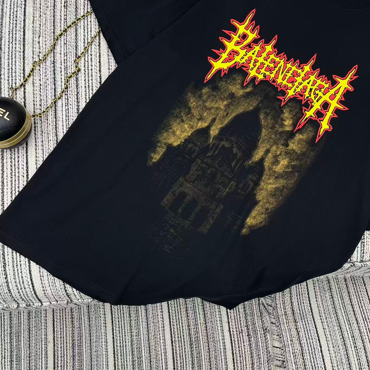 C18596 Highly recommended: 26 Spring/Summer collection 2024. BAL* Dark Sacred Church Cracked Print Crewneck Short Sleeve Loose Fit T-shirt – Extra large size SML — image 3