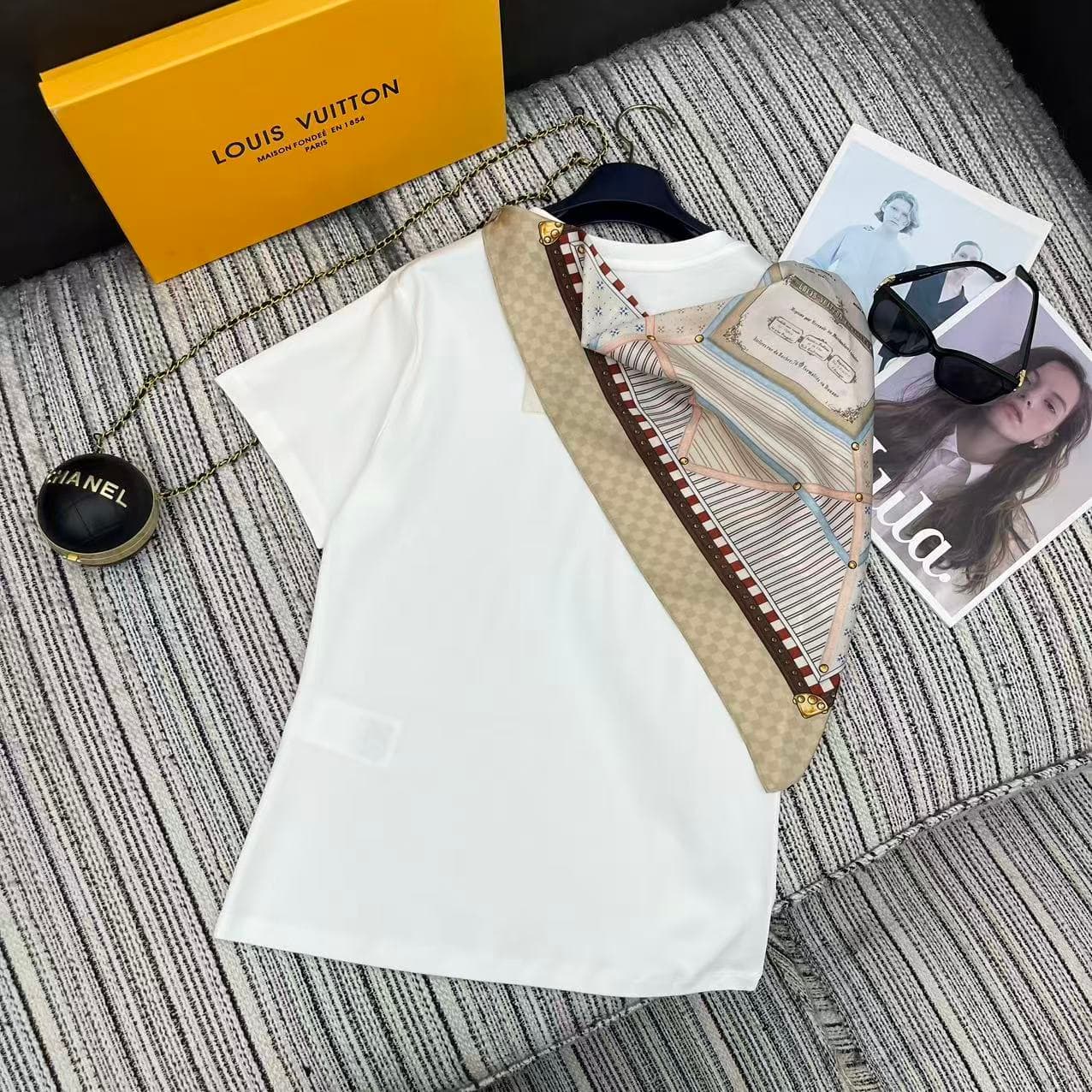 C18592 Highly recommended: 26 Spring/Summer collection. LOU* new design embroidered scarf, round neck short-sleeve T-shirt – two sizes SML. — image 7