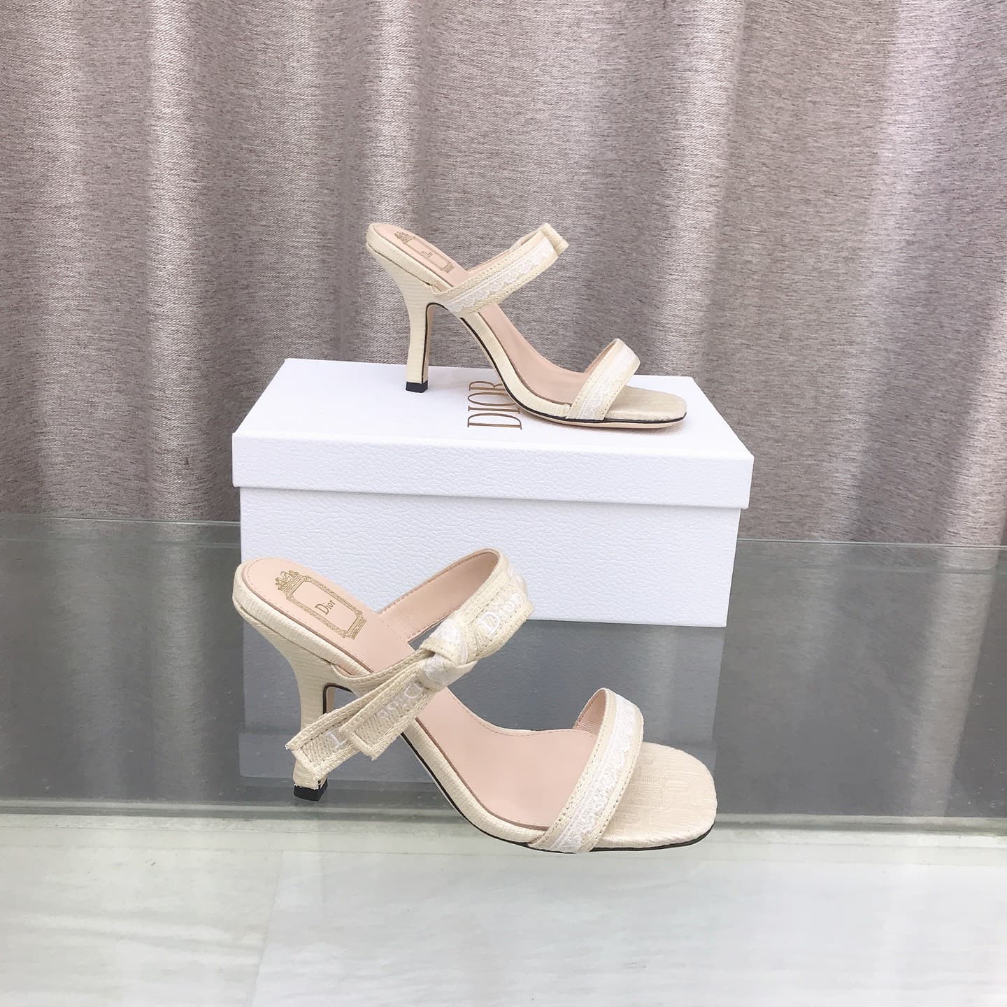 D6014 26ss Spring/Summer new model Dior J’Adior belted high heels sandals CD letter embroidery, bow, lace, and fringe high heels sandals — image 7