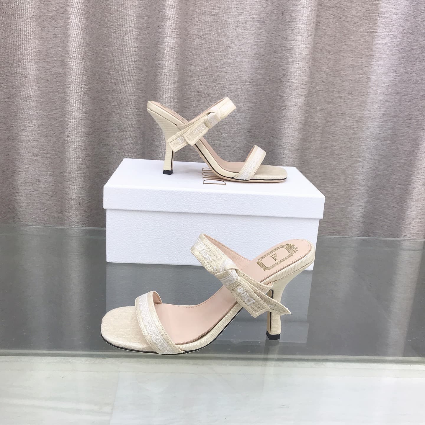 D6014 26ss Spring/Summer new model Dior J’Adior belted high heels sandals CD letter embroidery, bow, lace, and fringe high heels sandals — image 6