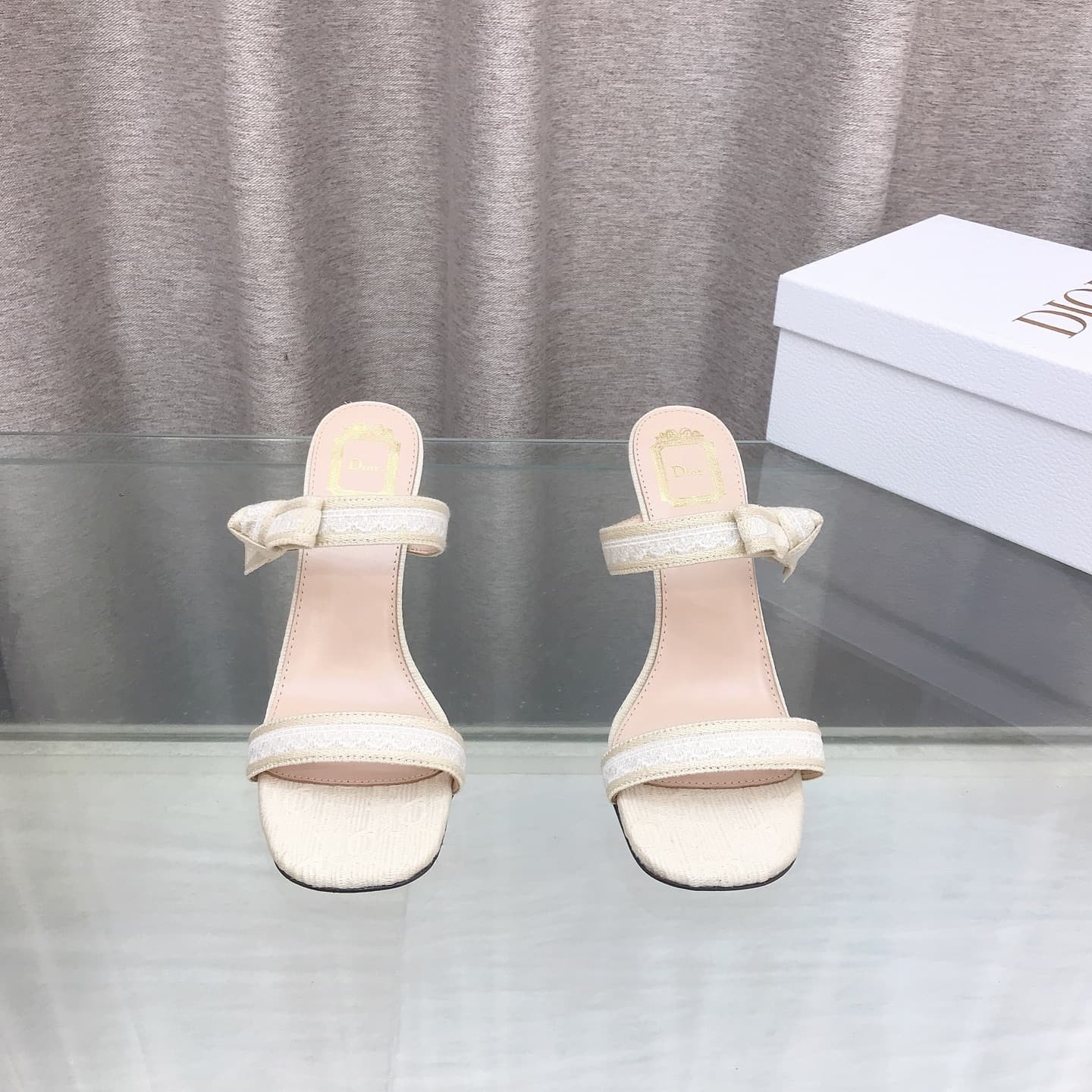 D6014 26ss Spring/Summer new model Dior J’Adior belted high heels sandals CD letter embroidery, bow, lace, and fringe high heels sandals — image 3
