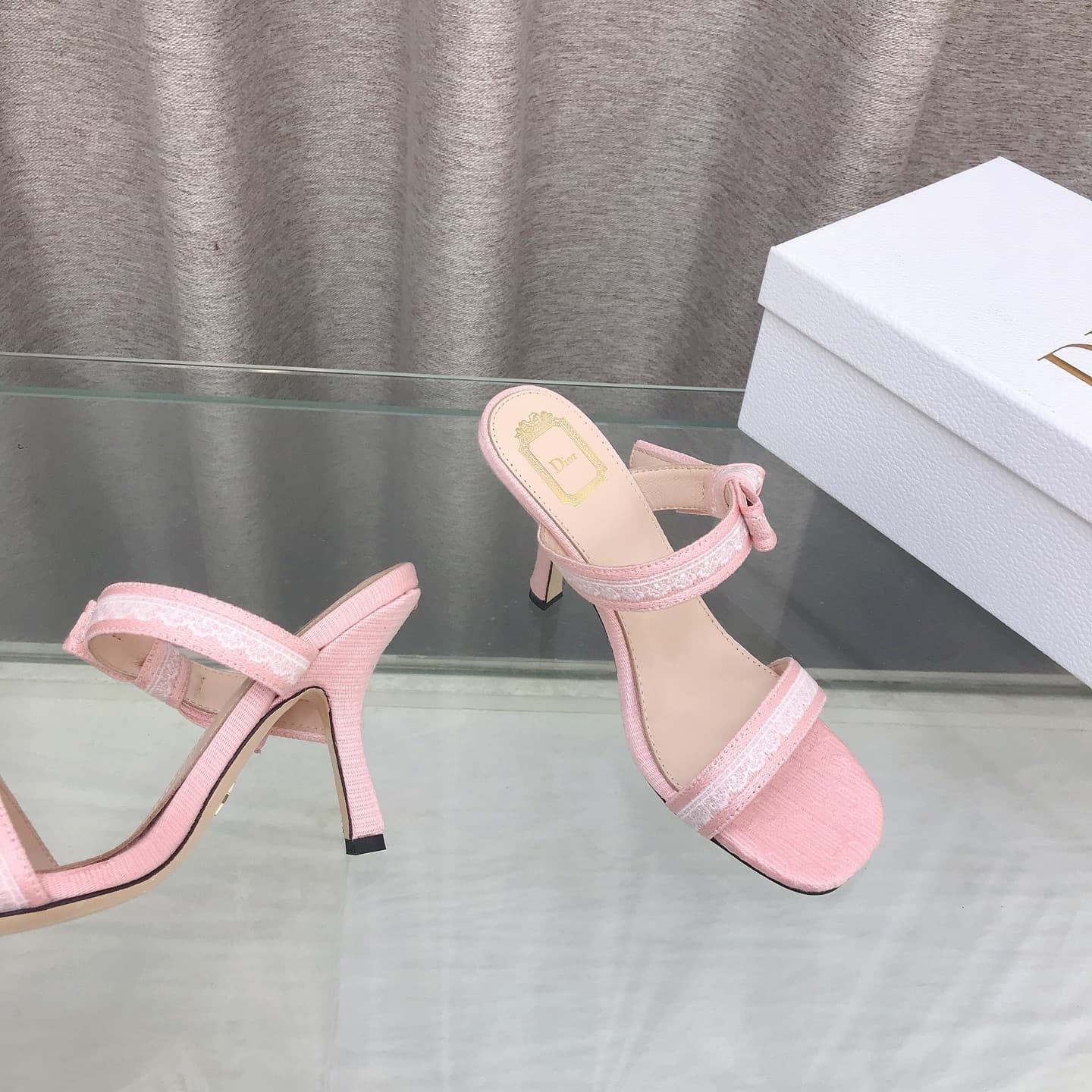 D6012 26ss Spring/Summer new model Dior J’Adior belted high heels sandals CD letter embroidery, bow, lace, and fringe high heels sandals — image 4