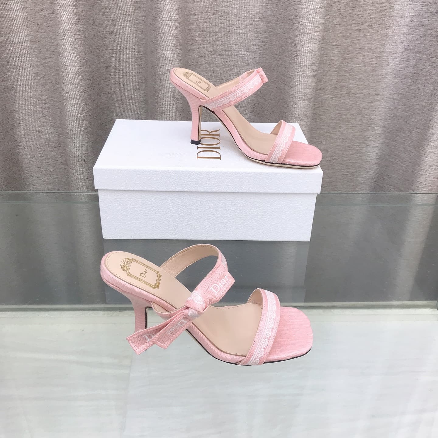 D6012 26ss Spring/Summer new model Dior J’Adior belted high heels sandals CD letter embroidery, bow, lace, and fringe high heels sandals — image 7