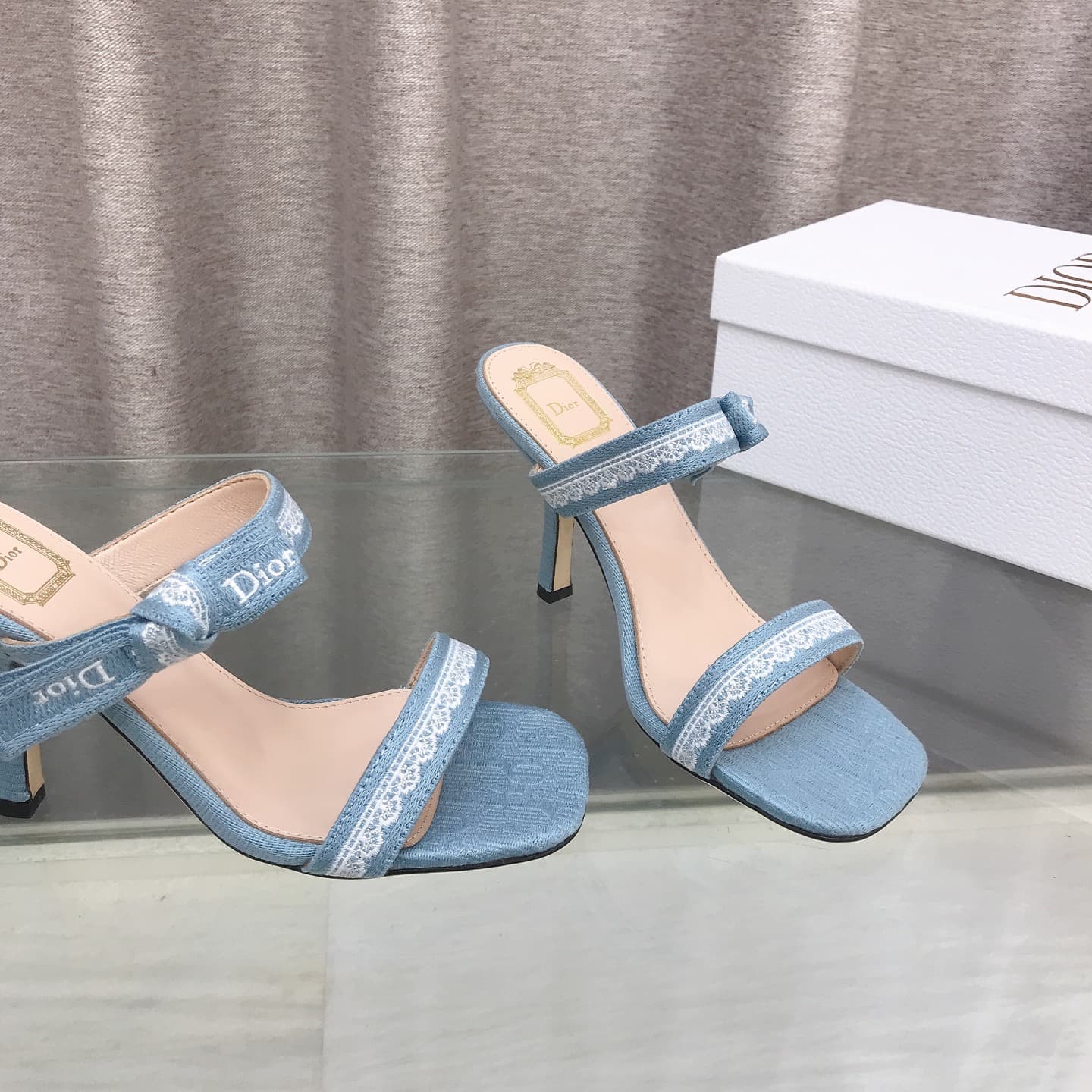 D6010 26ss Spring/Summer new model Dior J’Adior belted high heels sandals CD letter embroidery, bow details, lace trim, high heels sandals — image 5