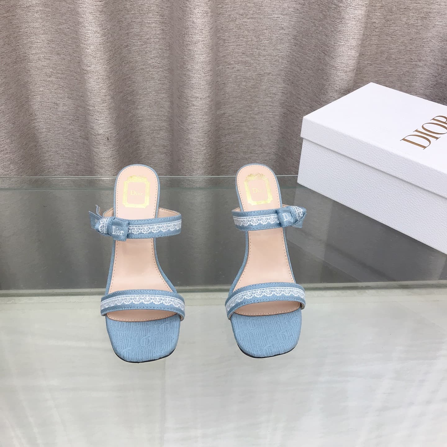 D6010 26ss Spring/Summer new model Dior J’Adior belted high heels sandals CD letter embroidery, bow details, lace trim, high heels sandals — image 3