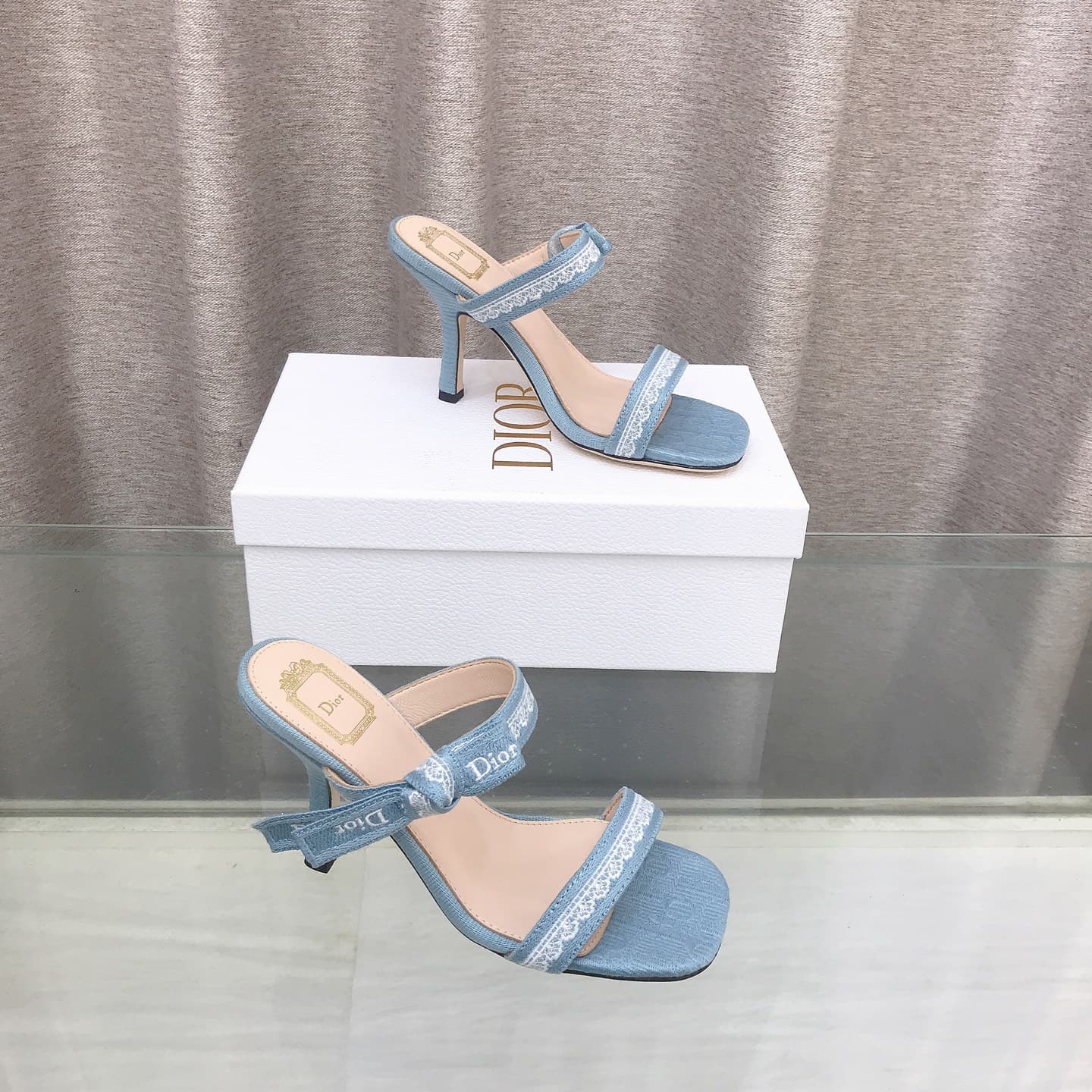 D6010 26ss Spring/Summer new model Dior J’Adior belted high heels sandals CD letter embroidery, bow details, lace trim, high heels sandals — image 7