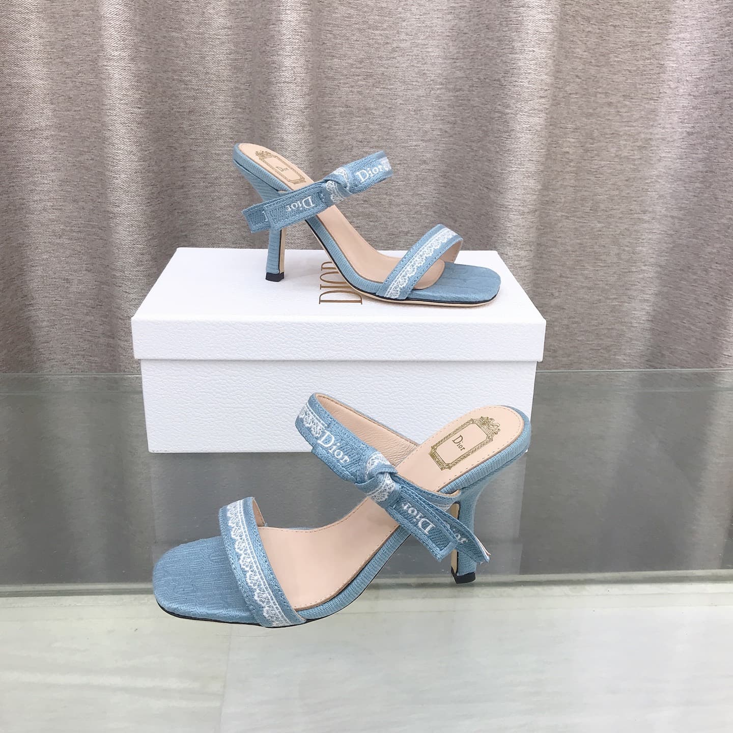 D6010 26ss Spring/Summer new model Dior J’Adior belted high heels sandals CD letter embroidery, bow details, lace trim, high heels sandals — image 6