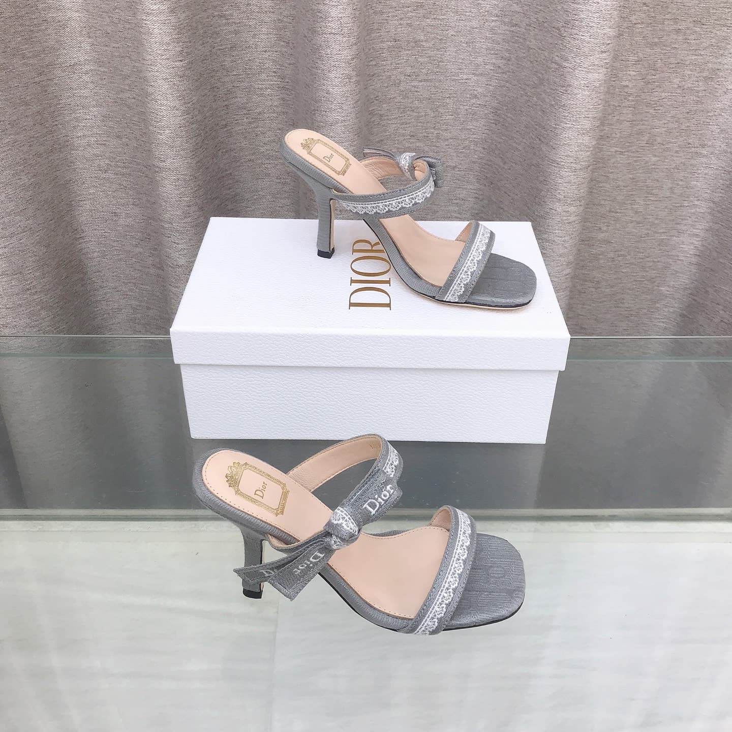 D6008 26ss Spring/Summer new model Dior J’Adior belted high heels sandals CD letter embroidery, bow, lace, and embroidered trim high heels sandals — image 7