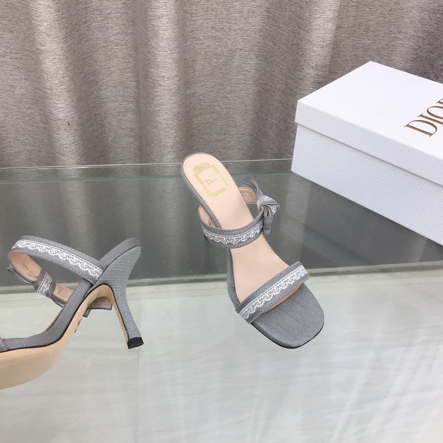 D6008 26ss Spring/Summer new model Dior J’Adior belted high heels sandals CD letter embroidery, bow, lace, and embroidered trim high heels sandals — image 4