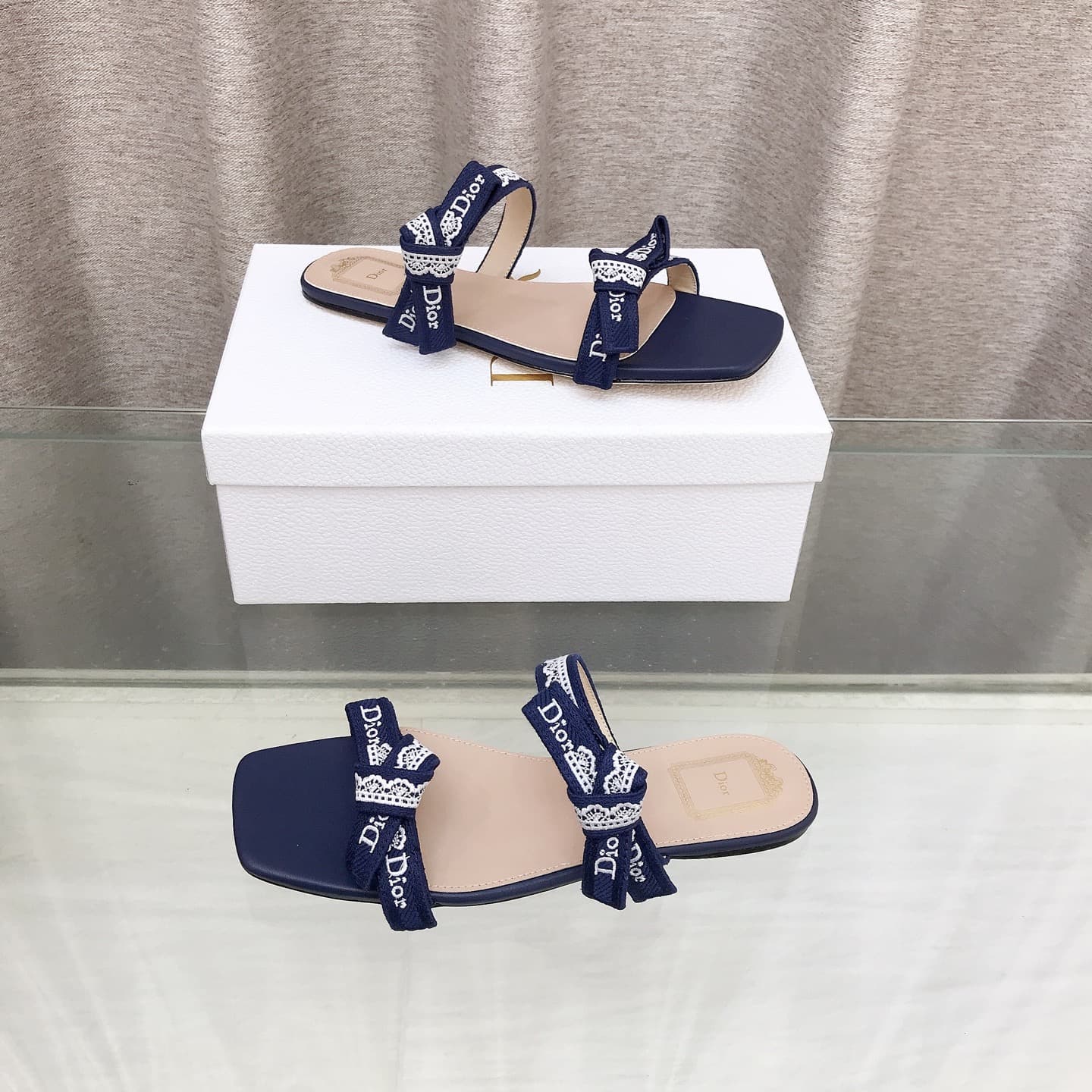 D5996 26ss Spring/Summer new model Dior J’Adior belted sandals – Classic CD letter embroidery, bow ties, lace trim, two-band sandals — image 6