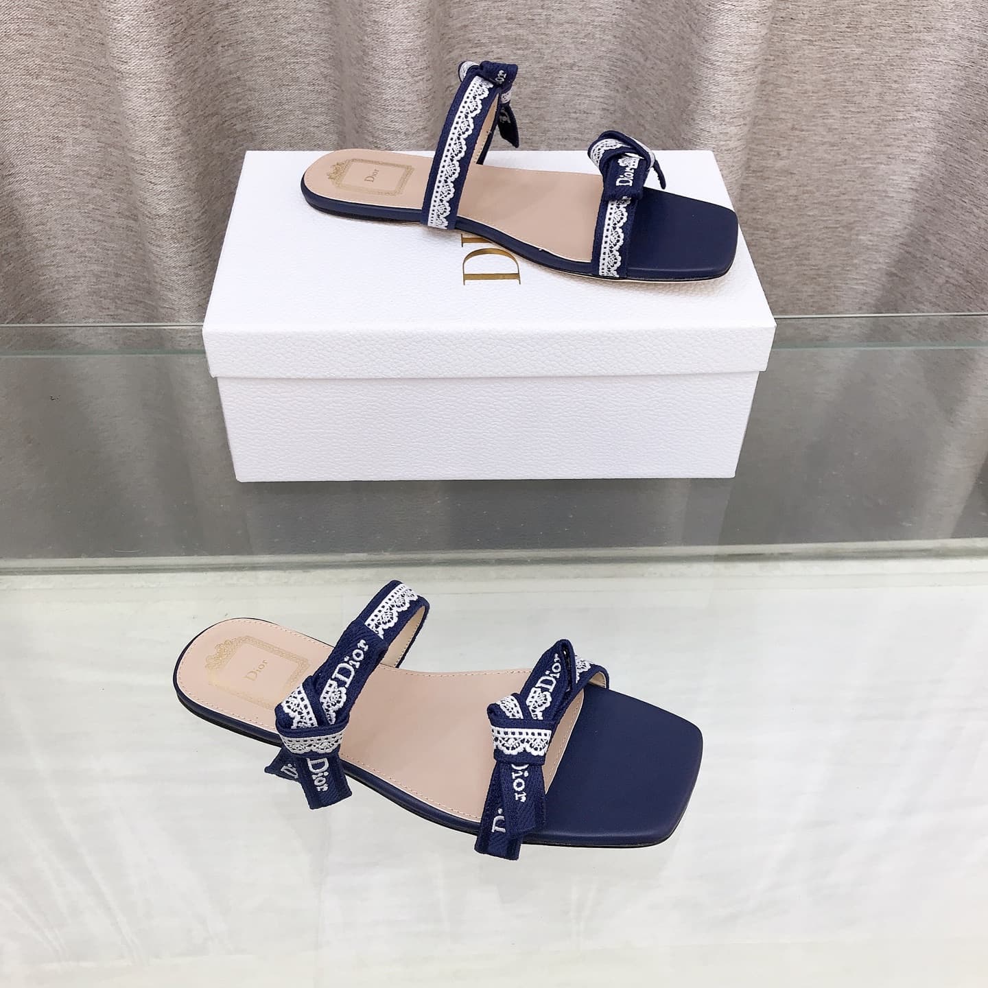 D5996 26ss Spring/Summer new model Dior J’Adior belted sandals – Classic CD letter embroidery, bow ties, lace trim, two-band sandals — image 7