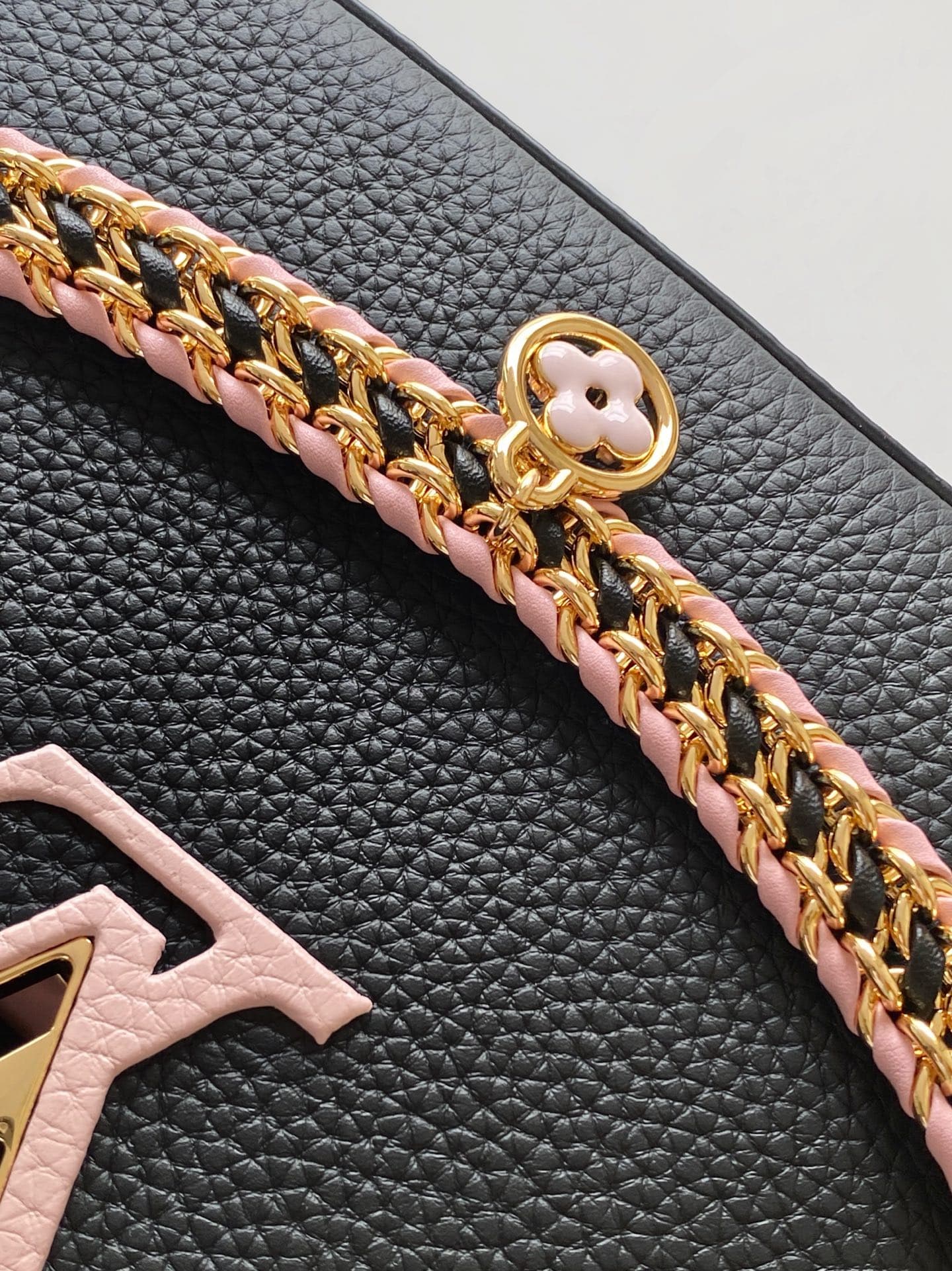 C5270 💰 M29439 Black; M28450 Beige; M29440 Gray; M28688 Brown; M28691 Bright Red; M29498 Horizontal Pink – Premium original style. Dynamic 163. This Capucines mini handbag features beautifully crafted braided chains and enamel Monogram floral decorations, — image 7