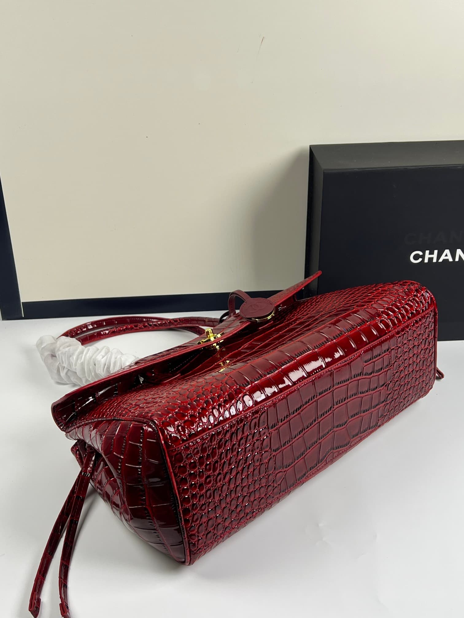 C1858 Chanel26 French-style leather layer with crocodile skin, new model, extra-large size: cf Maxi Flap — image 4