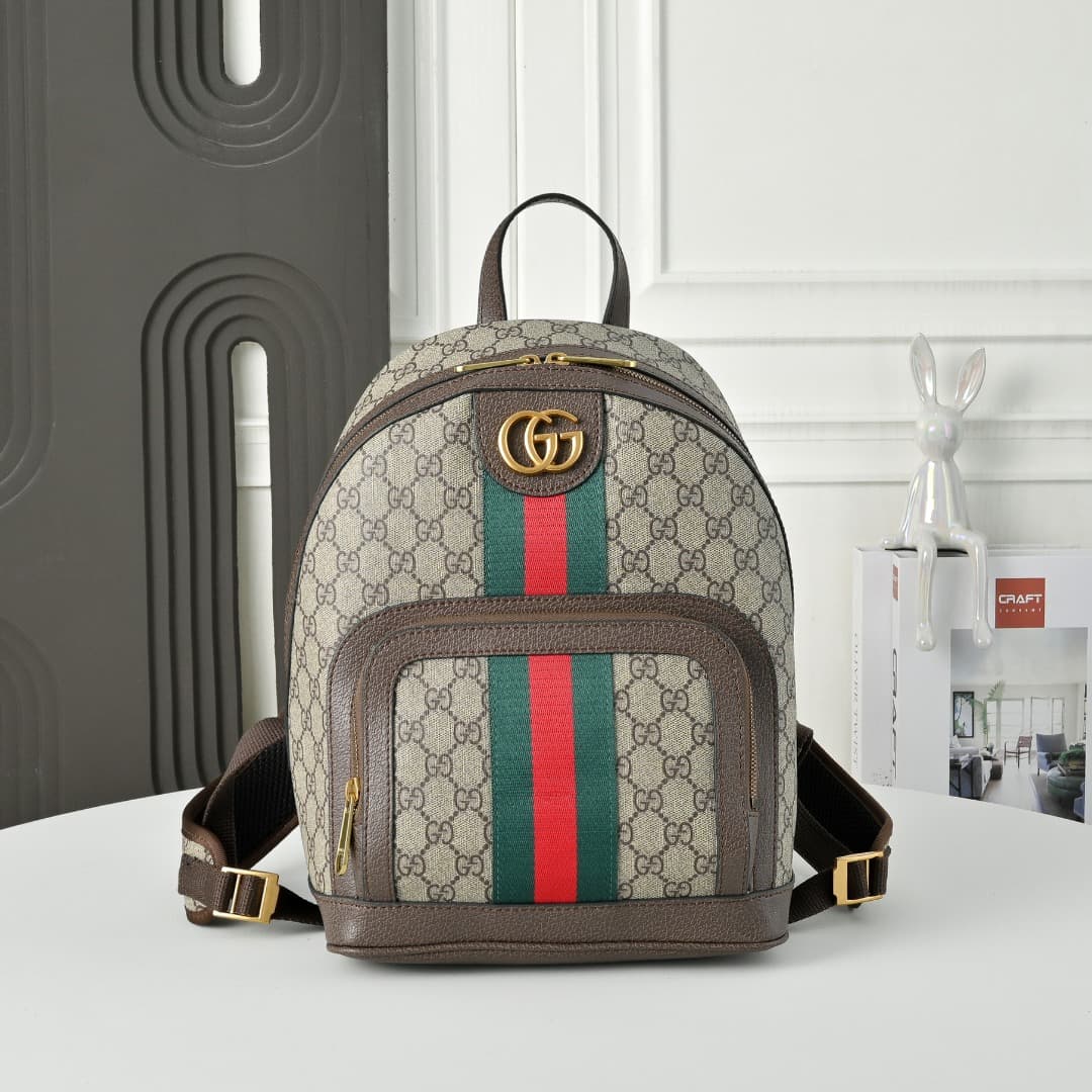 C3887 [Exclusive Background] Real-life photos of the product; an upgraded version of the original design 🔥 The Ophidia family – a shoulder bag made of classic GG fabric, with leather accents, red and blue straps. The broad, bronze-colored GG pattern on th — image 1