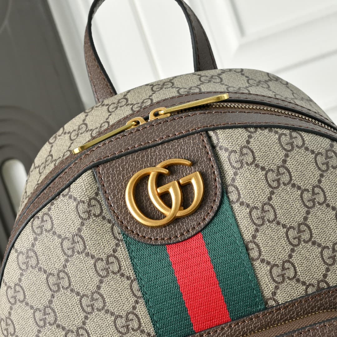 C3887 [Exclusive Background] Real-life photos of the product; an upgraded version of the original design 🔥 The Ophidia family – a shoulder bag made of classic GG fabric, with leather accents, red and blue straps. The broad, bronze-colored GG pattern on th — image 5