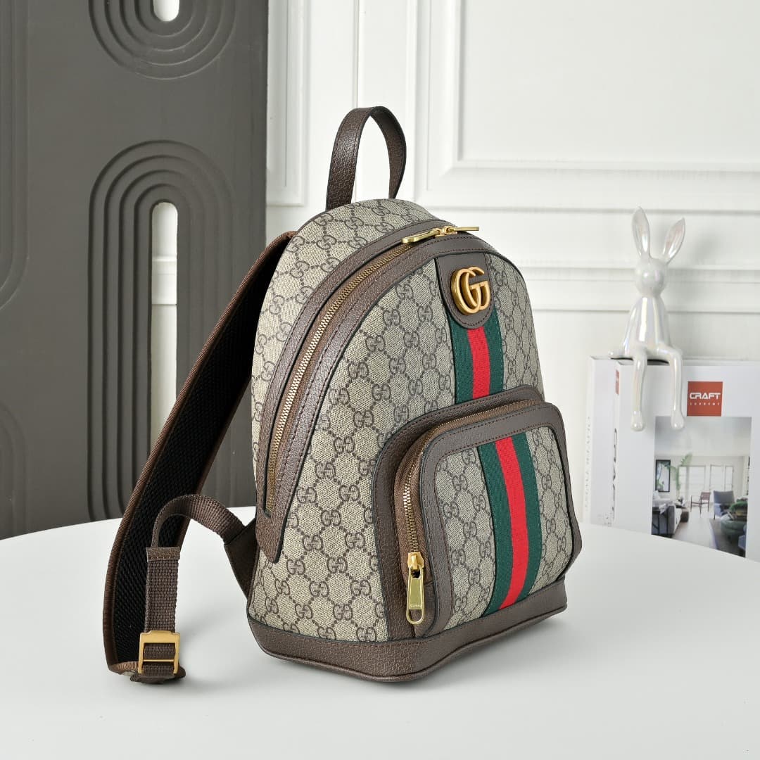 C3887 [Exclusive Background] Real-life photos of the product; an upgraded version of the original design 🔥 The Ophidia family – a shoulder bag made of classic GG fabric, with leather accents, red and blue straps. The broad, bronze-colored GG pattern on th — image 3