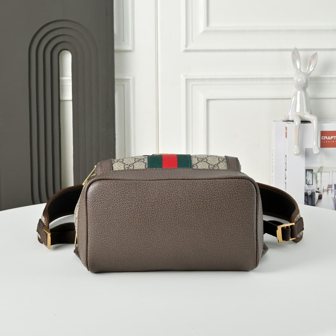 C3887 [Exclusive Background] Real-life photos of the product; an upgraded version of the original design 🔥 The Ophidia family – a shoulder bag made of classic GG fabric, with leather accents, red and blue straps. The broad, bronze-colored GG pattern on th — image 4