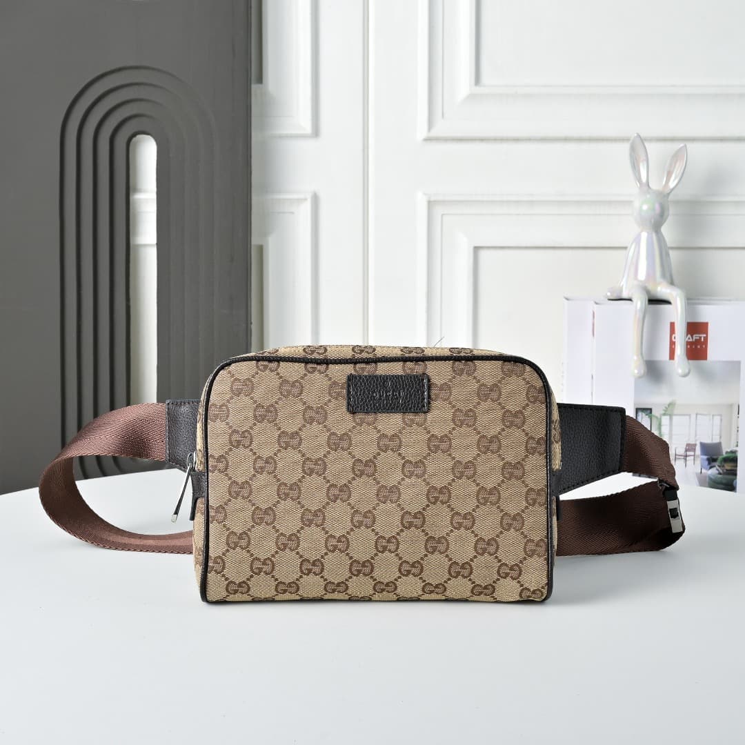 C3905 [Exclusive Background] Real-life photos, the original version upgraded – Gucci canvas and leather dual-G print zipper bag — image 1
