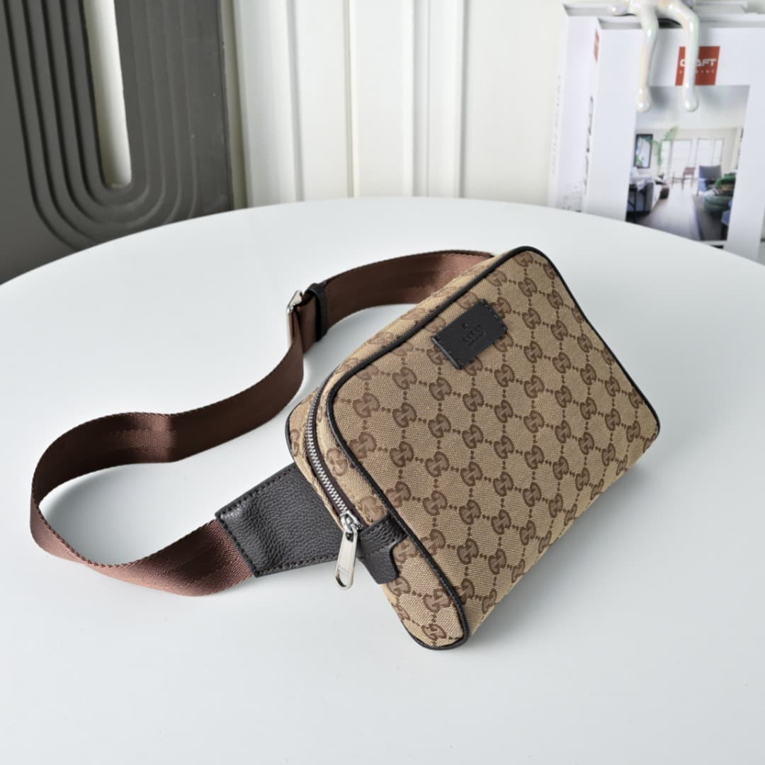 C3905 [Exclusive Background] Real-life photos, the original version upgraded – Gucci canvas and leather dual-G print zipper bag — image 2