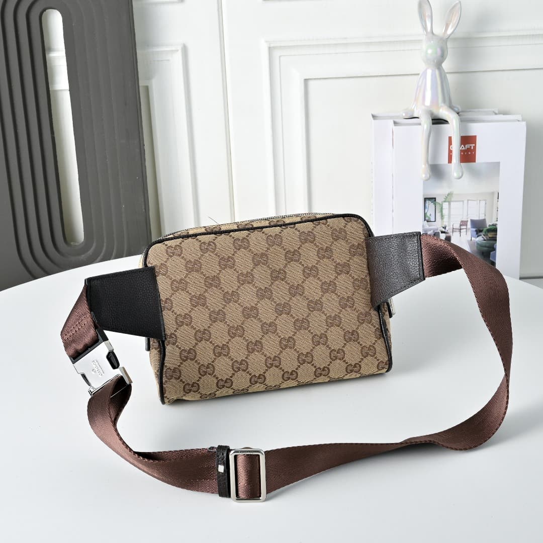 C3905 [Exclusive Background] Real-life photos, the original version upgraded – Gucci canvas and leather dual-G print zipper bag — image 3