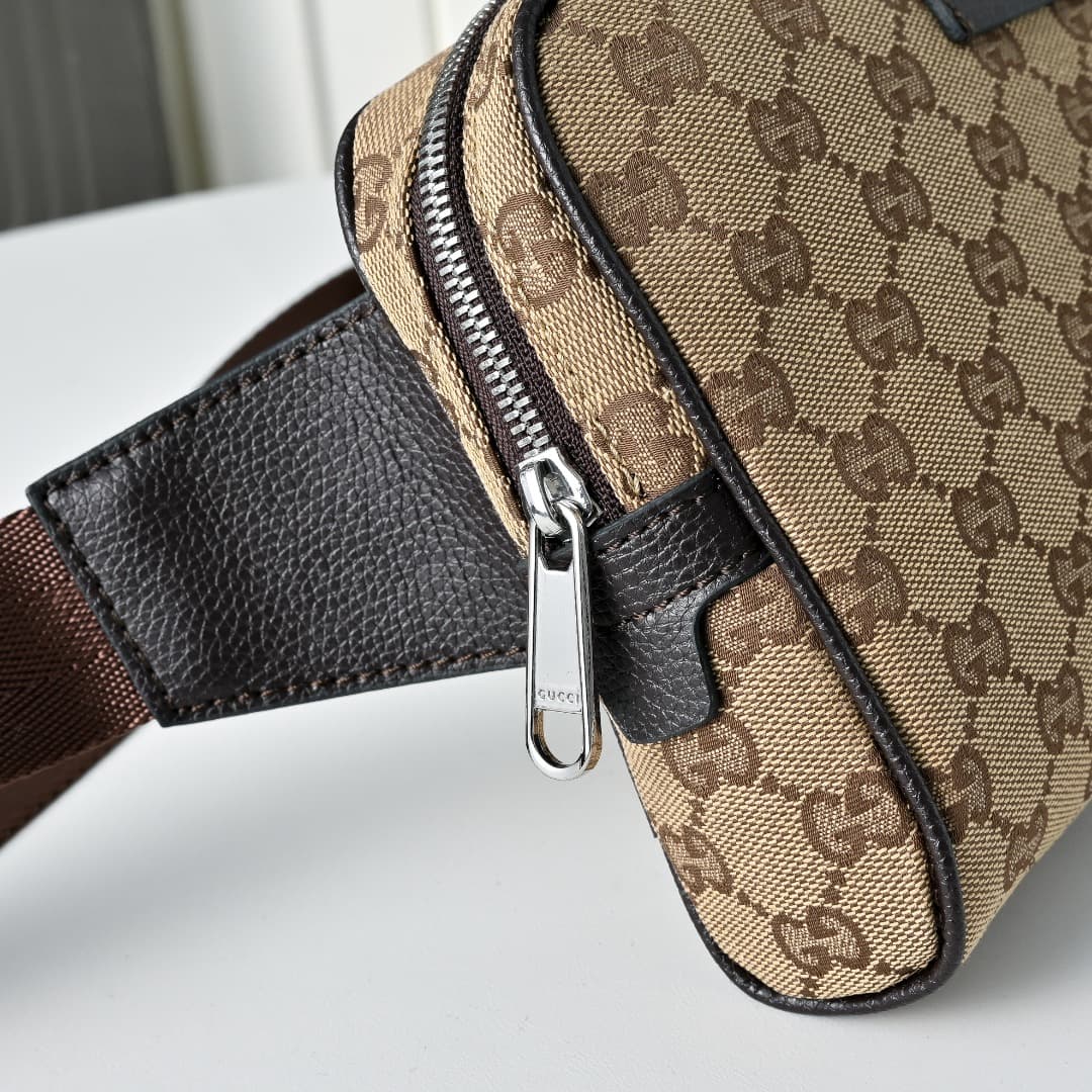 C3905 [Exclusive Background] Real-life photos, the original version upgraded – Gucci canvas and leather dual-G print zipper bag — image 5