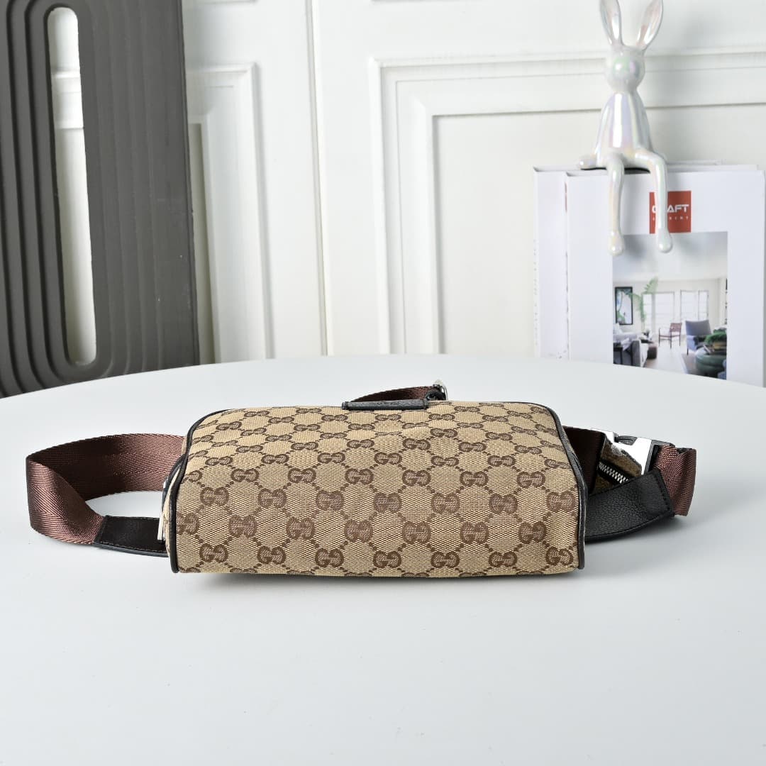 C3905 [Exclusive Background] Real-life photos, the original version upgraded – Gucci canvas and leather dual-G print zipper bag — image 4