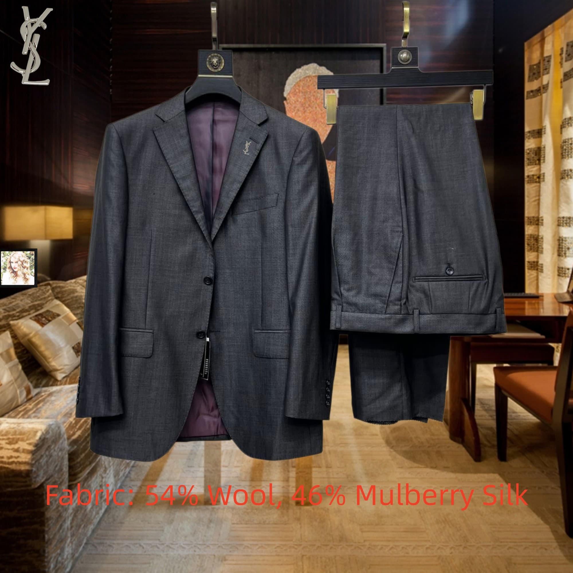 C18001 Jacket and Western pants – top-quality wool fabric. Fabric composition: 40% wool, 60% silk. Highly recommended by the store! Our best-seller! 🔥 [YSL] High-end suit set of original products; identical to those on the official website. A set of two s — image 1