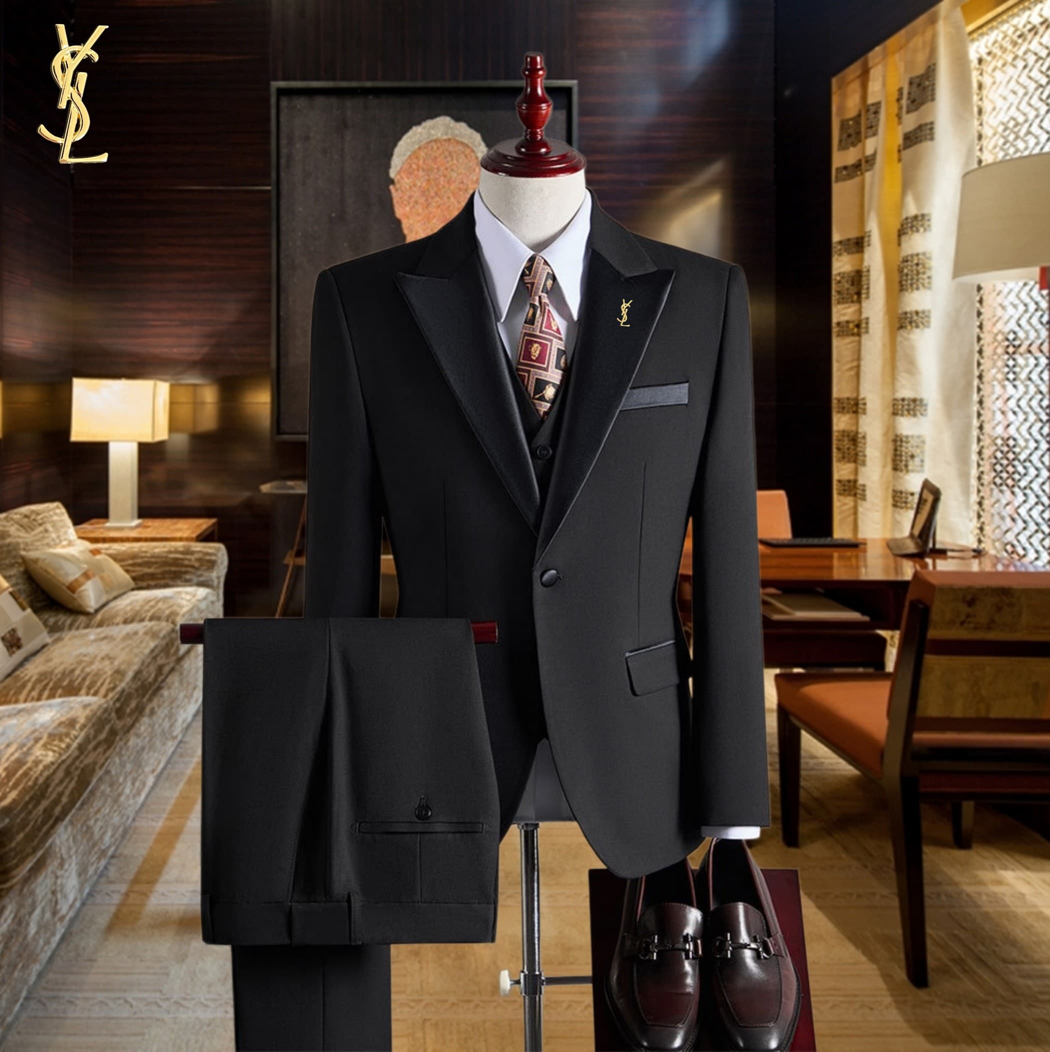 C17921 Ideal for business use! Essential formal attire for business negotiations and interviews! Wedding dresses! Highly recommended by stores! Top-selling products! 🔥 [YSL] High-end suit sets, identical to those on the official website. Three-piece suits — image 1