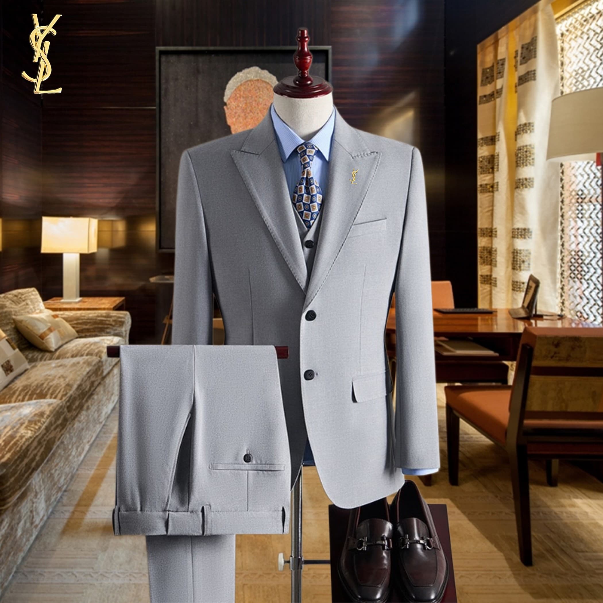 C17918 The perfect choice for business occasions! Essential formal attire for business negotiations and interviews! Wedding dresses! Recommended by stores! Top-selling items! 🔥 [YSL] High-end suit sets, identical to those on the official website. Three-pi — image 2