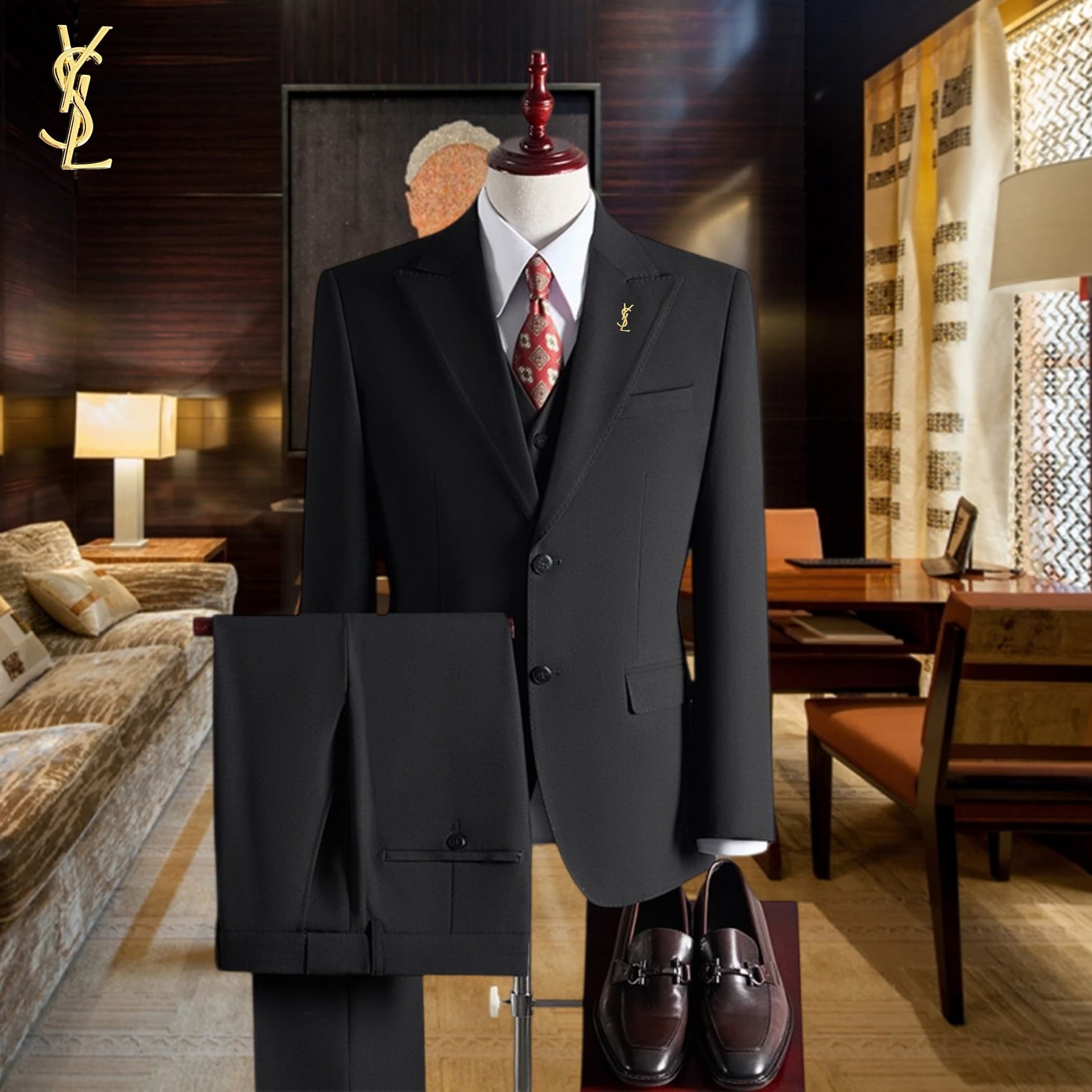 C17918 The perfect choice for business occasions! Essential formal attire for business negotiations and interviews! Wedding dresses! Recommended by stores! Top-selling items! 🔥 [YSL] High-end suit sets, identical to those on the official website. Three-pi — image 1