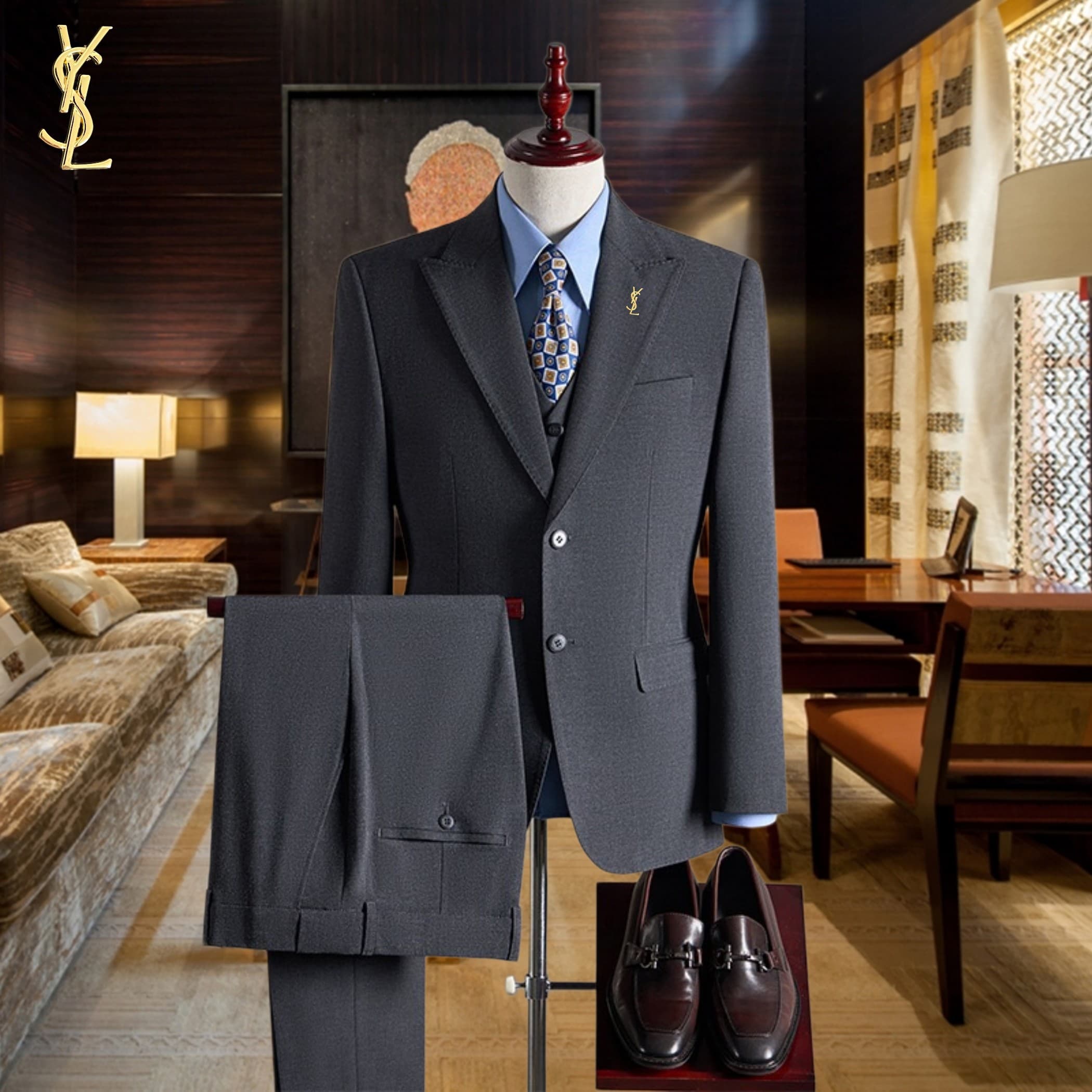 C17918 The perfect choice for business occasions! Essential formal attire for business negotiations and interviews! Wedding dresses! Recommended by stores! Top-selling items! 🔥 [YSL] High-end suit sets, identical to those on the official website. Three-pi — image 3
