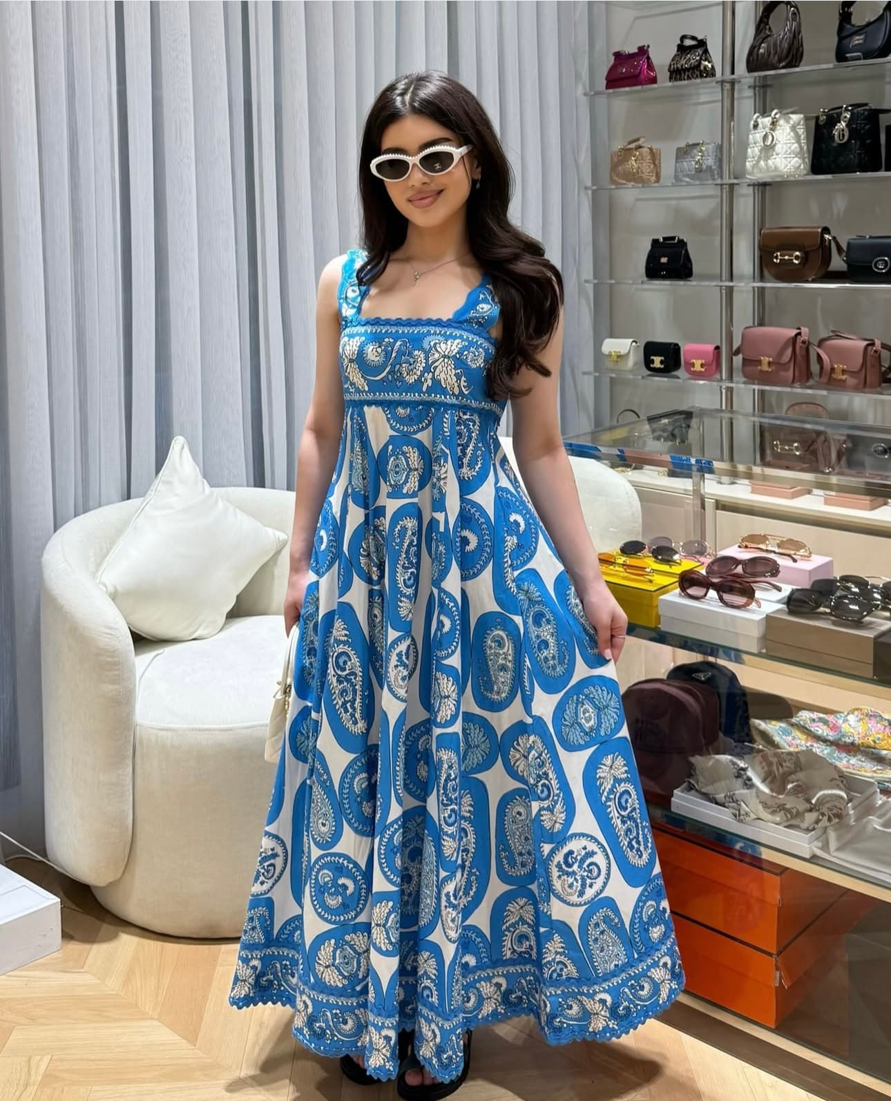 C18346 Style number 20252798 Zimmermann new vintage/retro pattern print strapless dress. Long dress, blue and yellow colors, S-XL sizes. [Size M: elasticity at bust; waistline: 66; length: 125] 76 — image 8