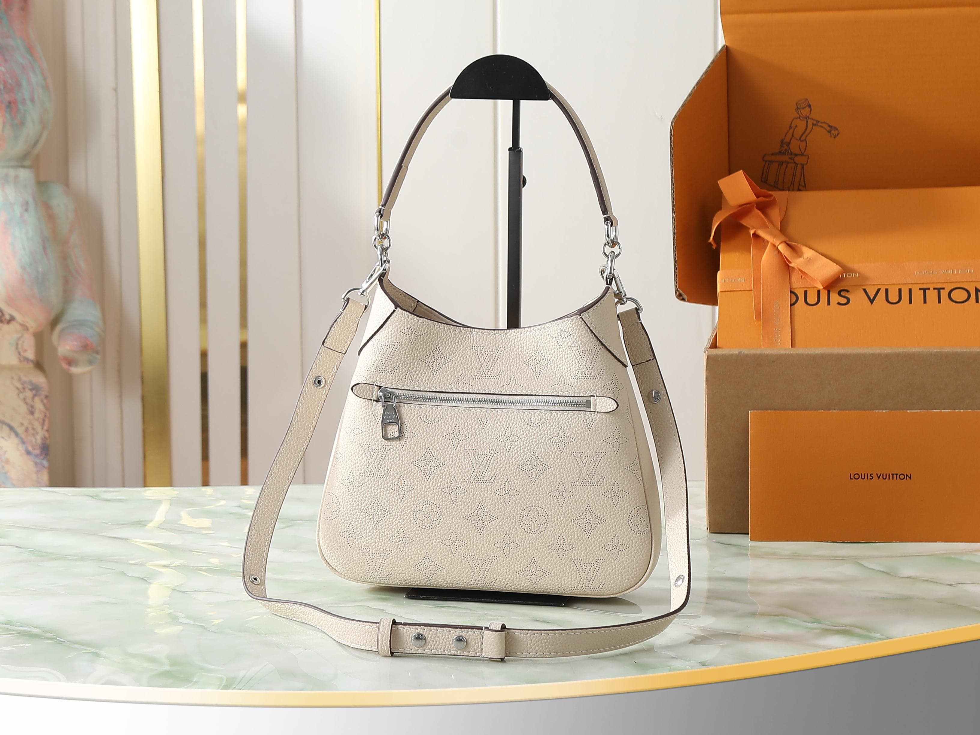 C5182 [Exclusive High-End Items, Real Photos Only] M27459 White Rice Color, Full Leather with Openings, Crossbody Bag, All Around Size; Small Handbag: m27336 Gray-Brown; m28306 Black; m27459 White Rice Color. This All Around small handbag belongs to the M — image 3